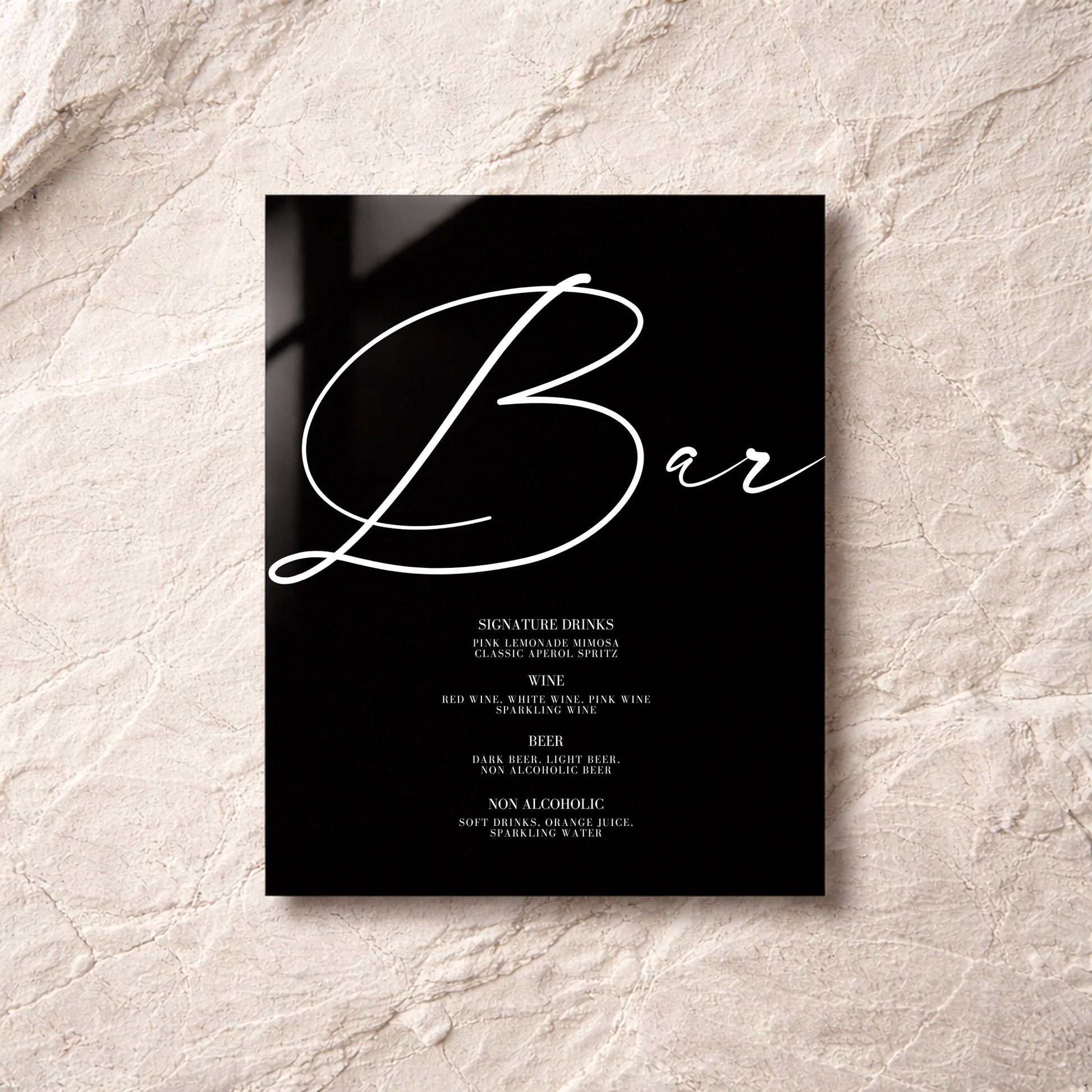 Aria Collection Acrylic Wedding Bar & Drinks Sign