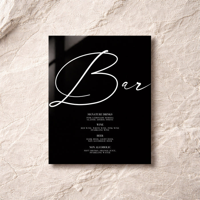 Aria Collection Acrylic Wedding Bar & Drinks Sign