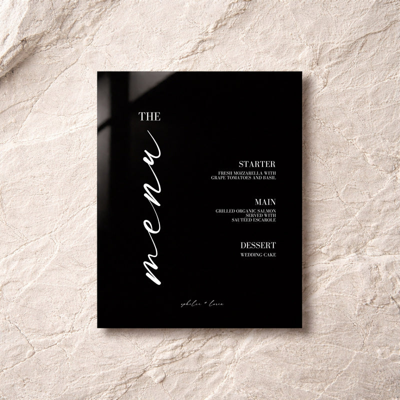 Aria Collection Acrylic Wedding Menu Sign