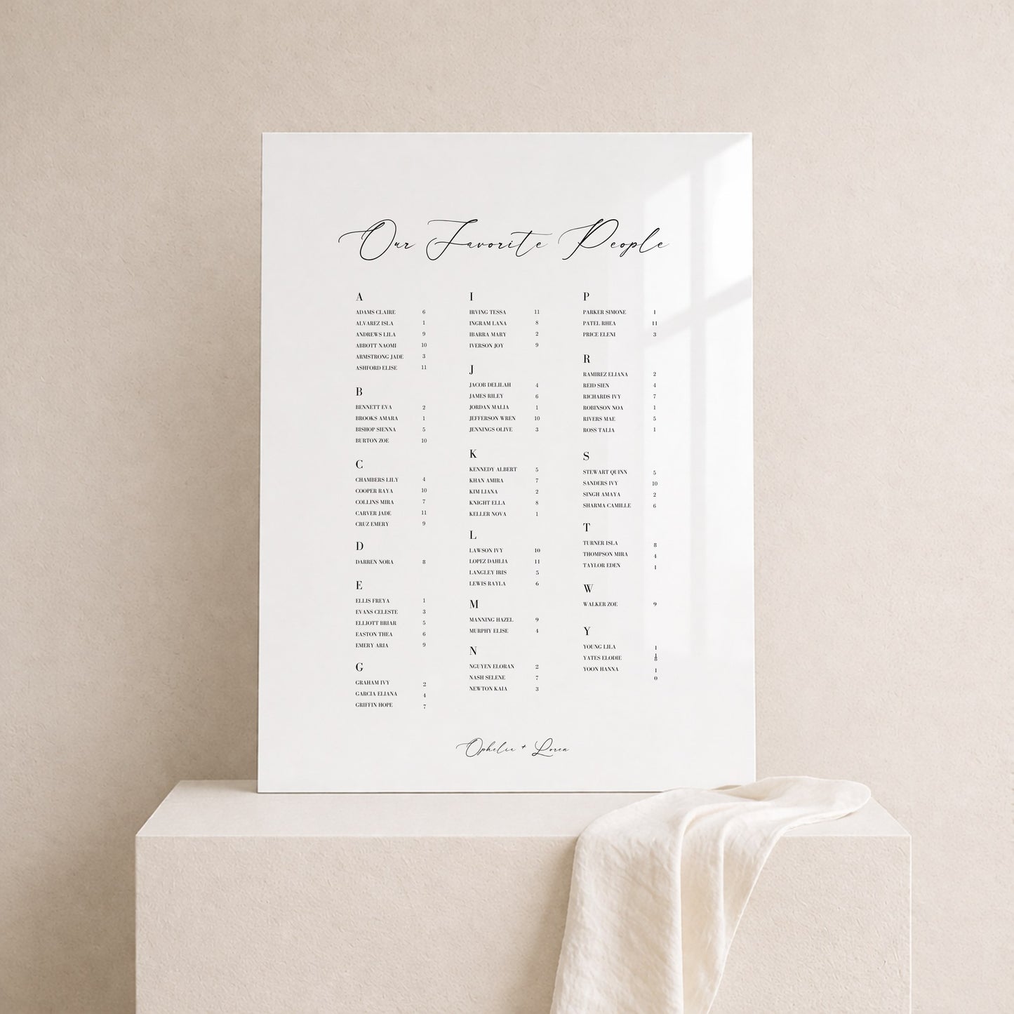 Aria Collection Acrylic Wedding Seating Chart Sign