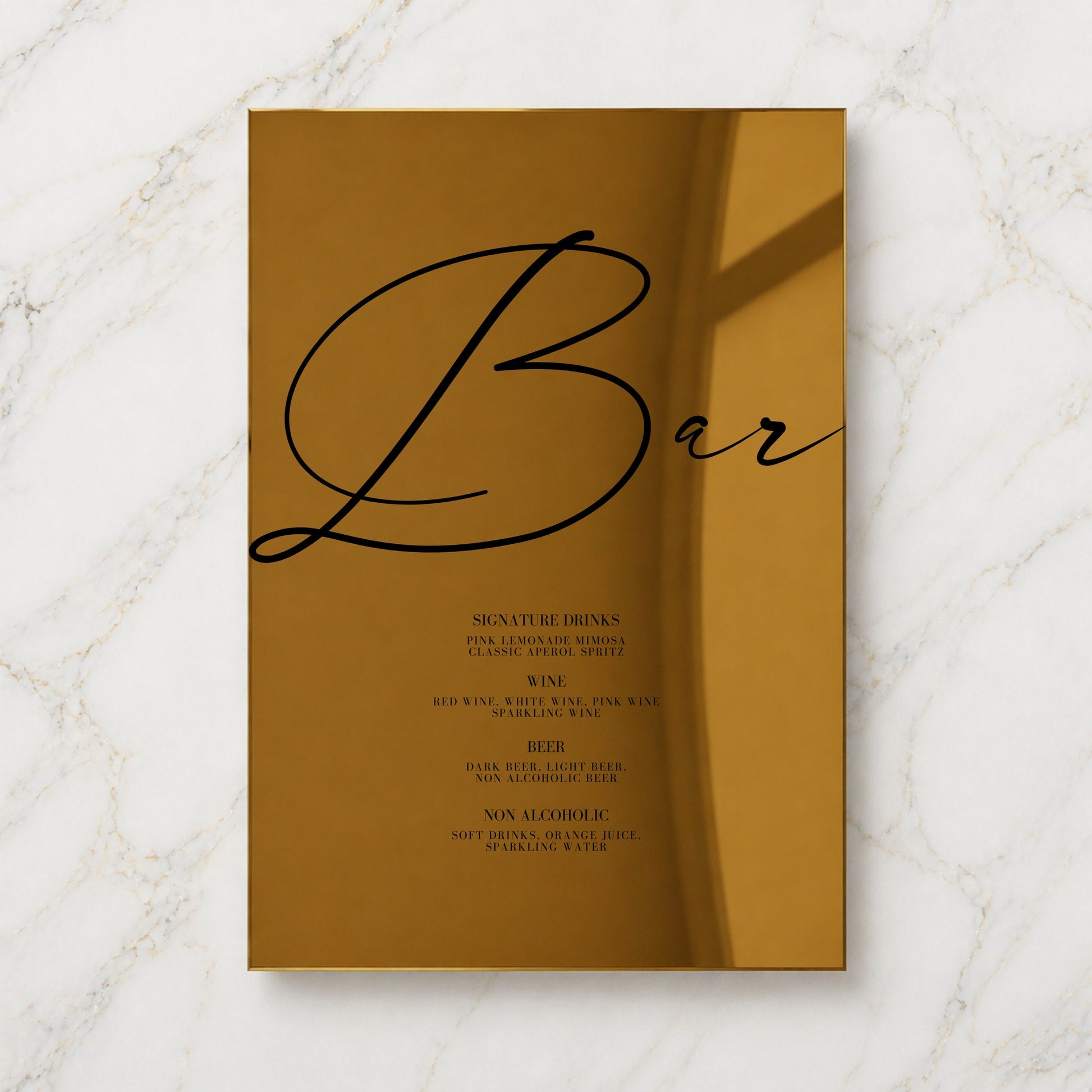 Aria Collection Gold Mirror Wedding Bar & Drinks Sign