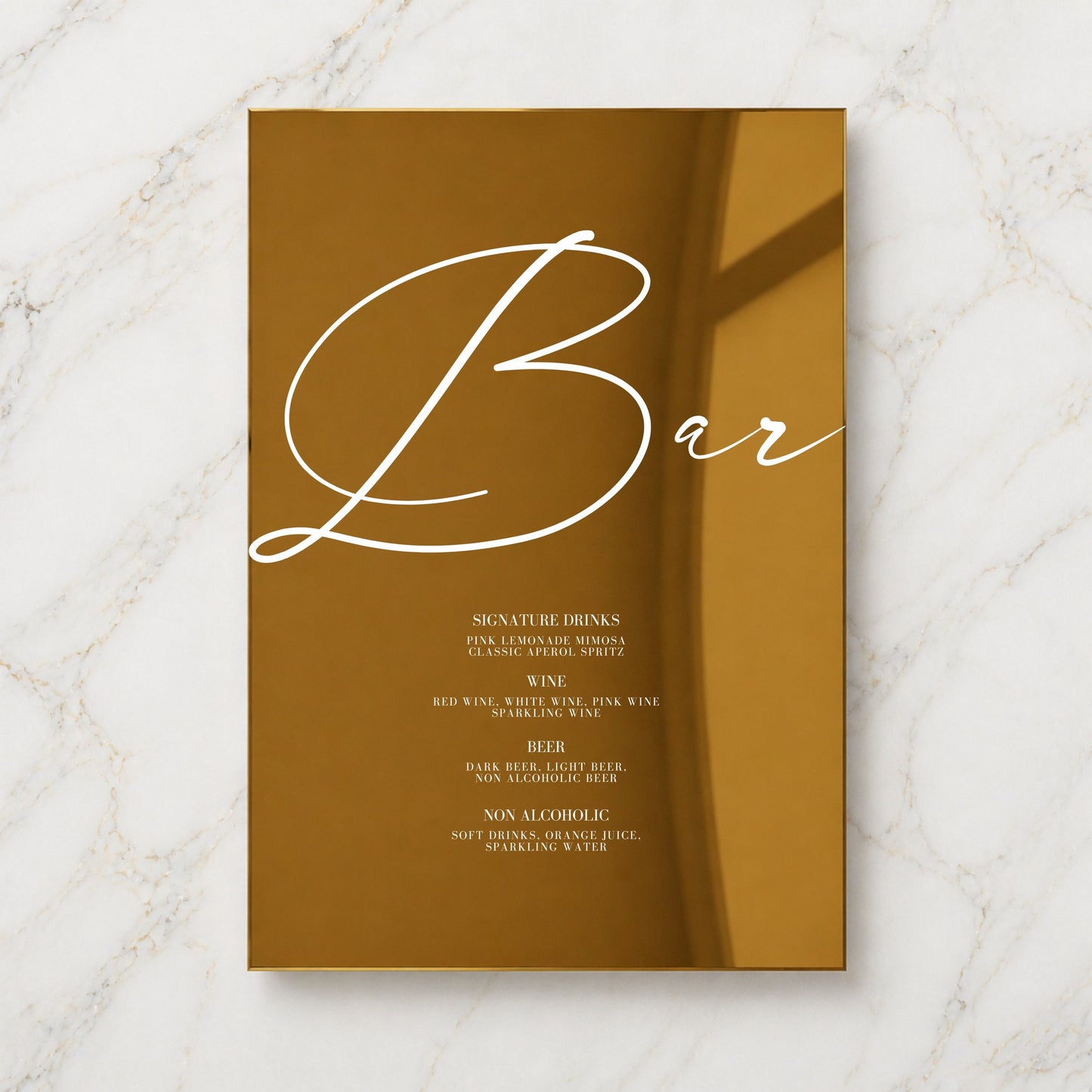 Aria Collection Gold Mirror Wedding Bar & Drinks Sign