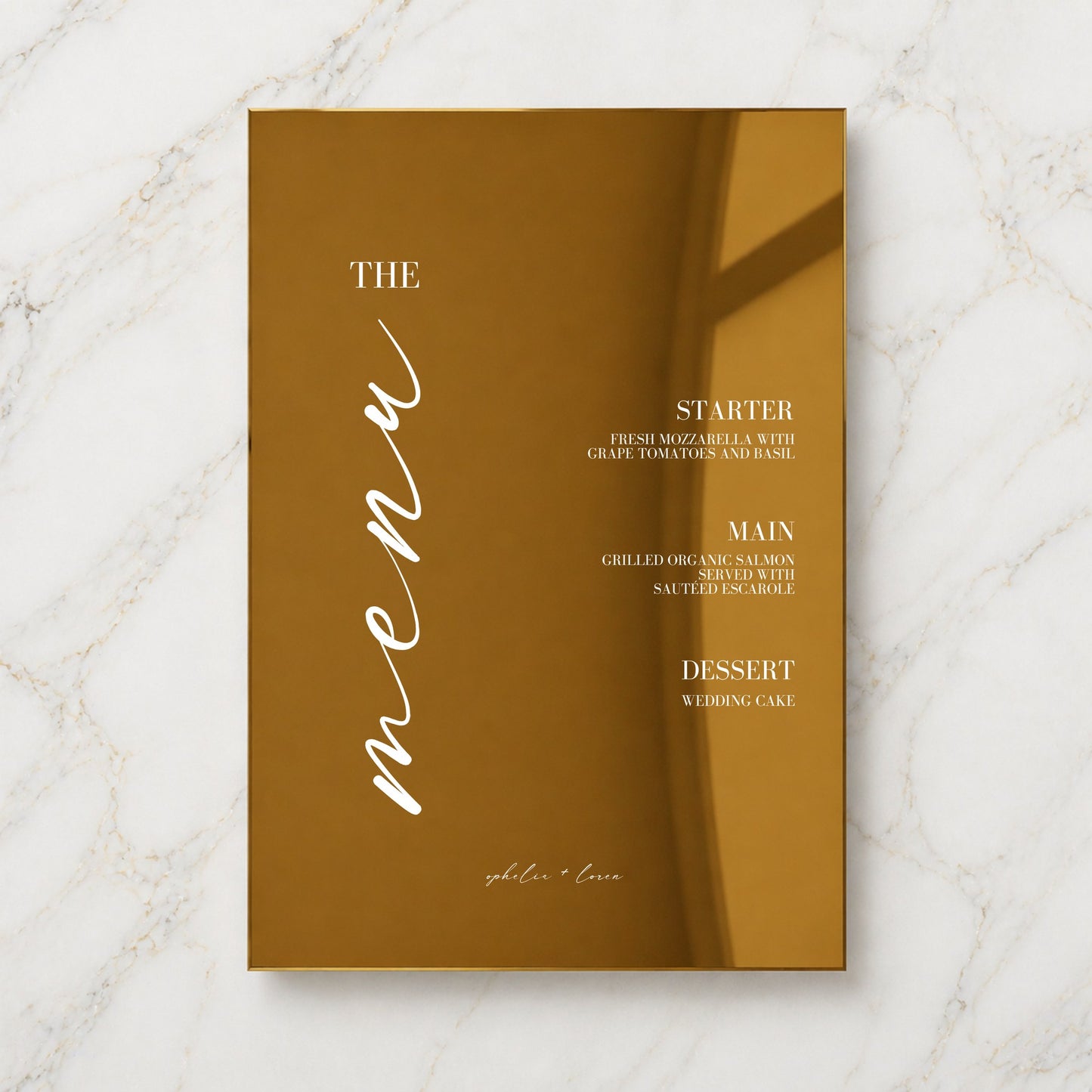 Aria Collection Gold Mirror Wedding Menu Sign