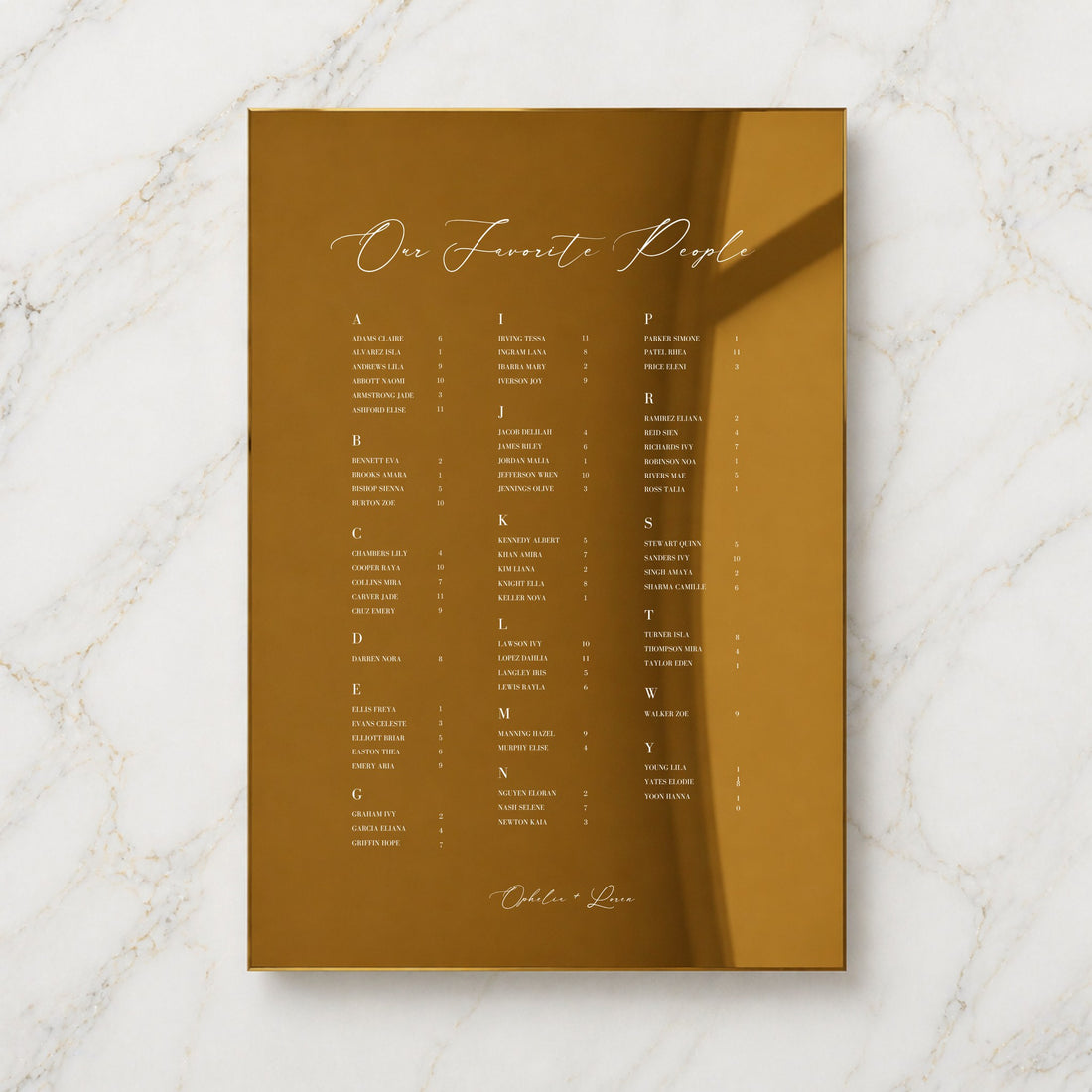 Aria Collection Gold Mirror Wedding Seating Chart Sign