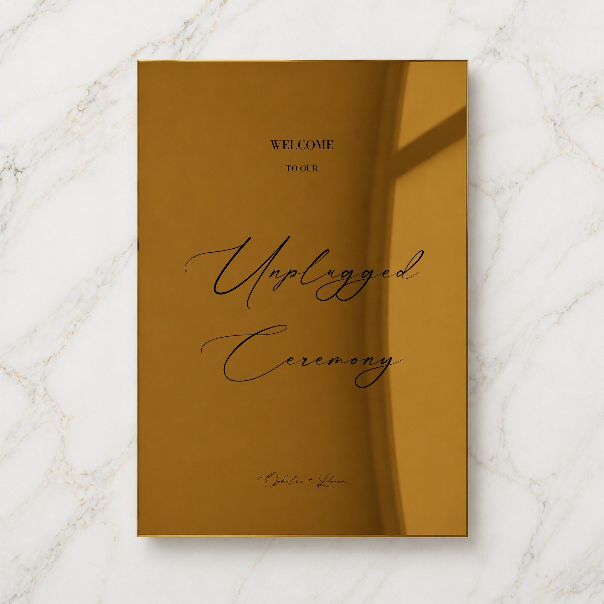 Aria Collection Gold Mirror Wedding Unplugged Ceremony Sign
