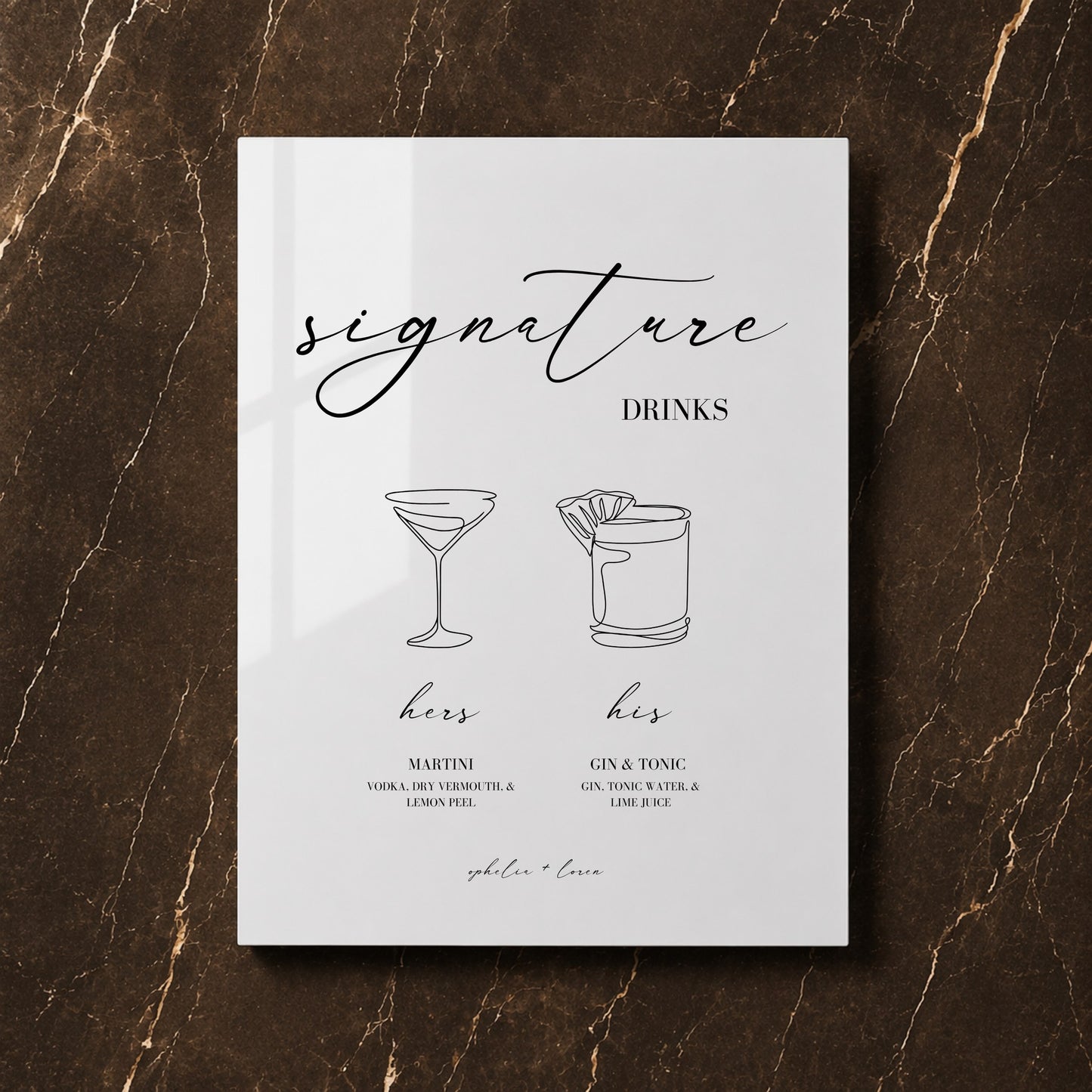Aria Collection Acrylic Wedding Bar & Drinks Sign