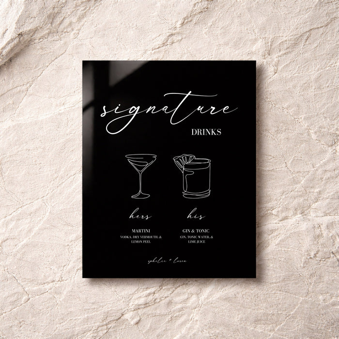 Aria Collection Acrylic Wedding Bar & Drinks Sign