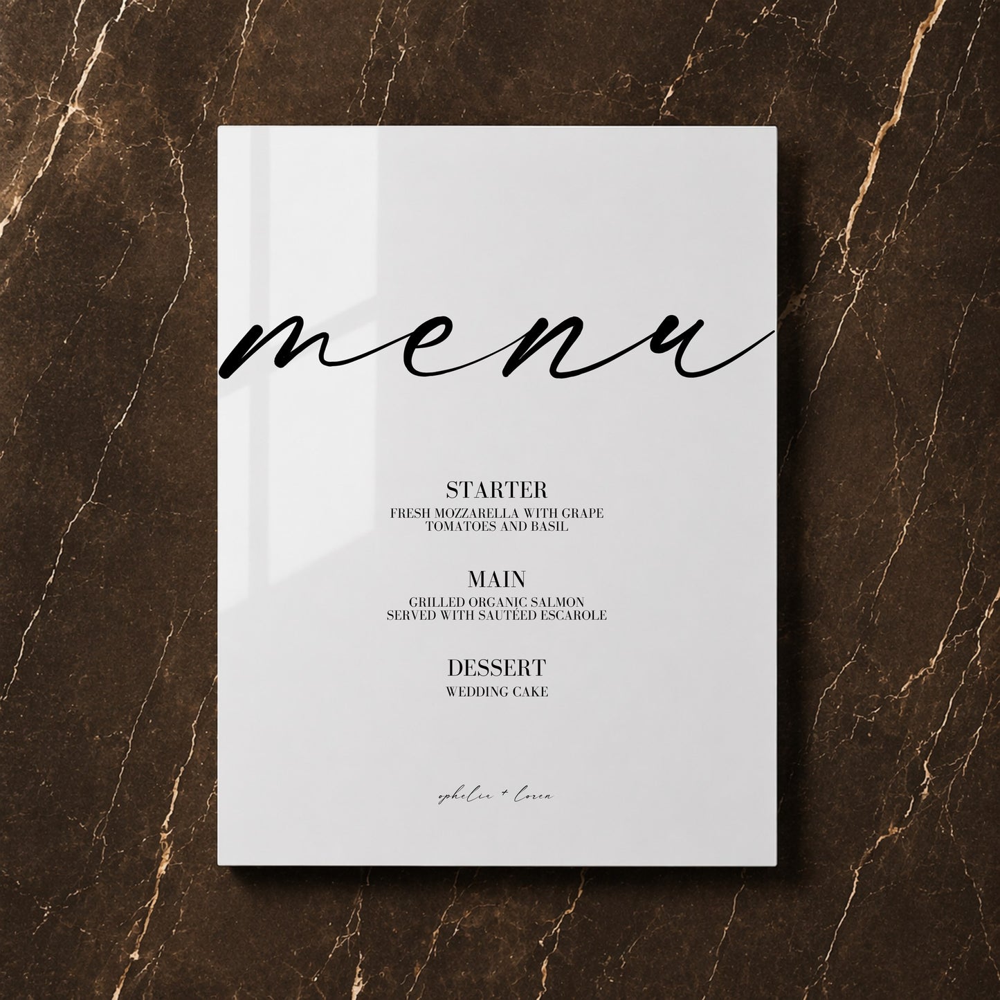 Aria Collection Acrylic Wedding Menu Sign