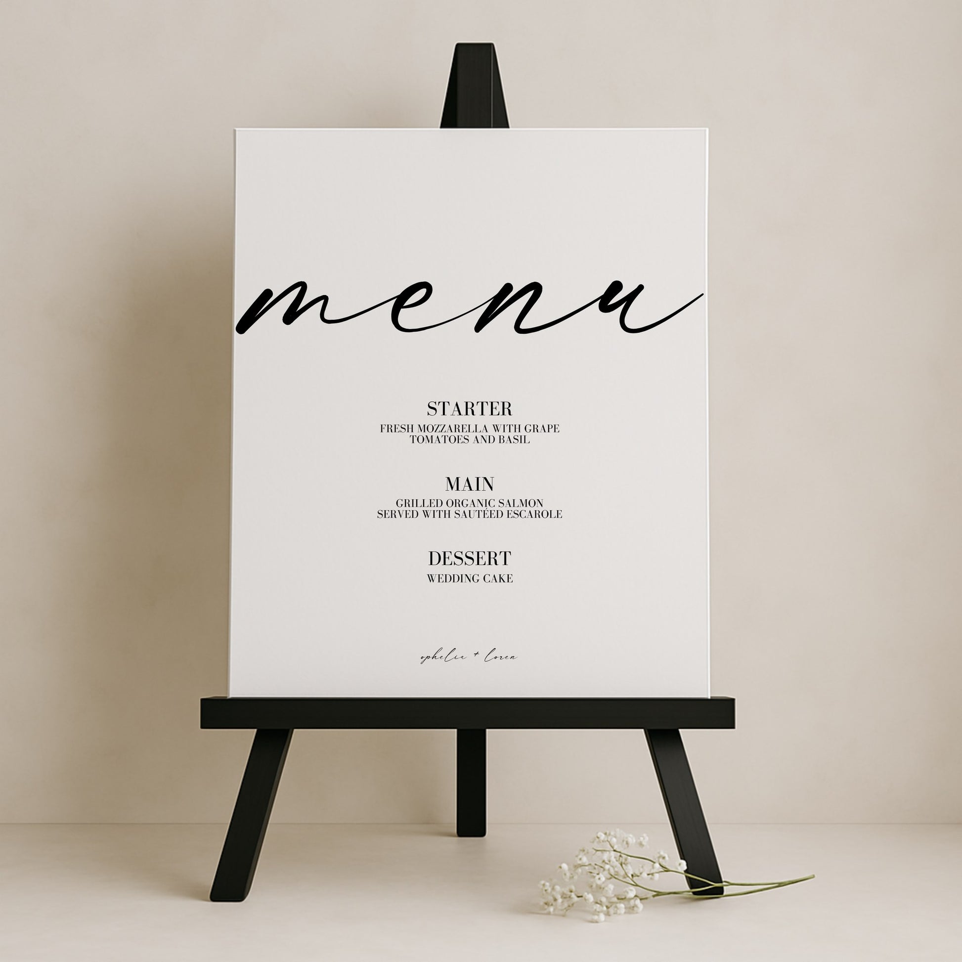 Aria Collection Gatorboard Wedding Menu Sign