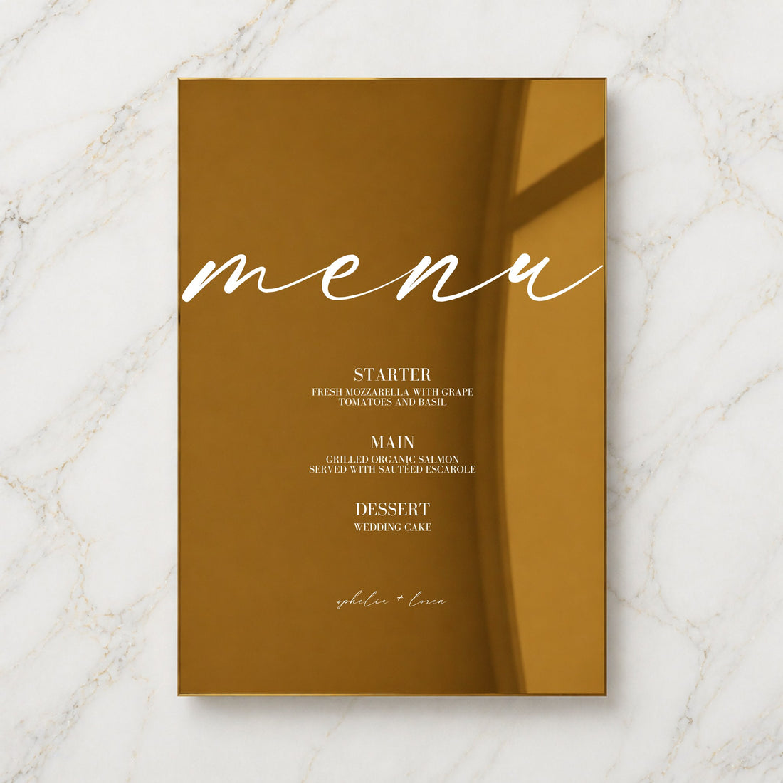 Aria Collection Gold Mirror Wedding Menu Sign