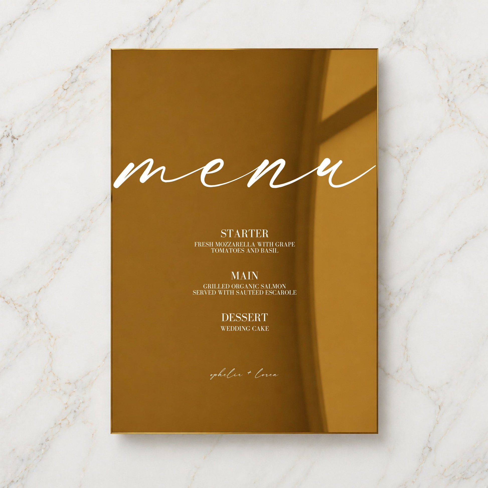 Aria Collection Gold Mirror Wedding Menu Sign