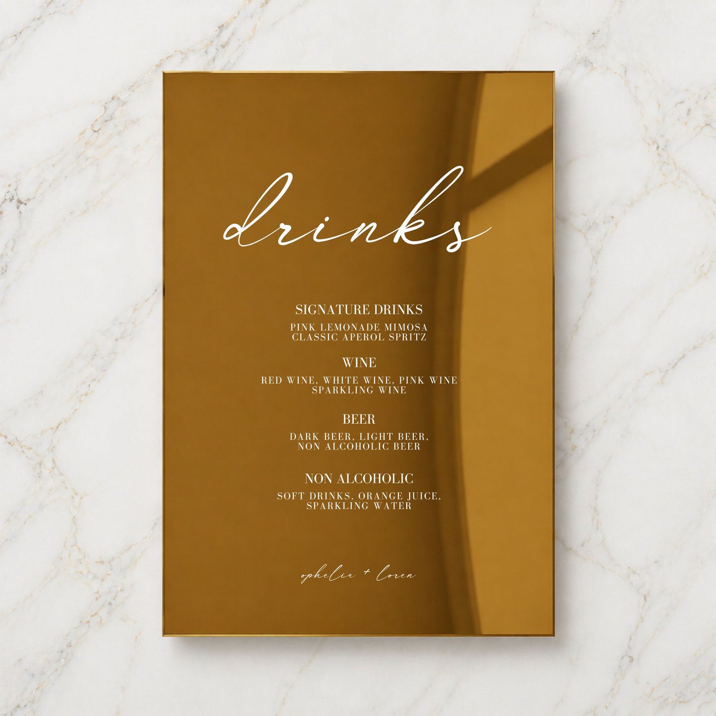 Aria Collection Gold Mirror Wedding Bar & Drinks Sign