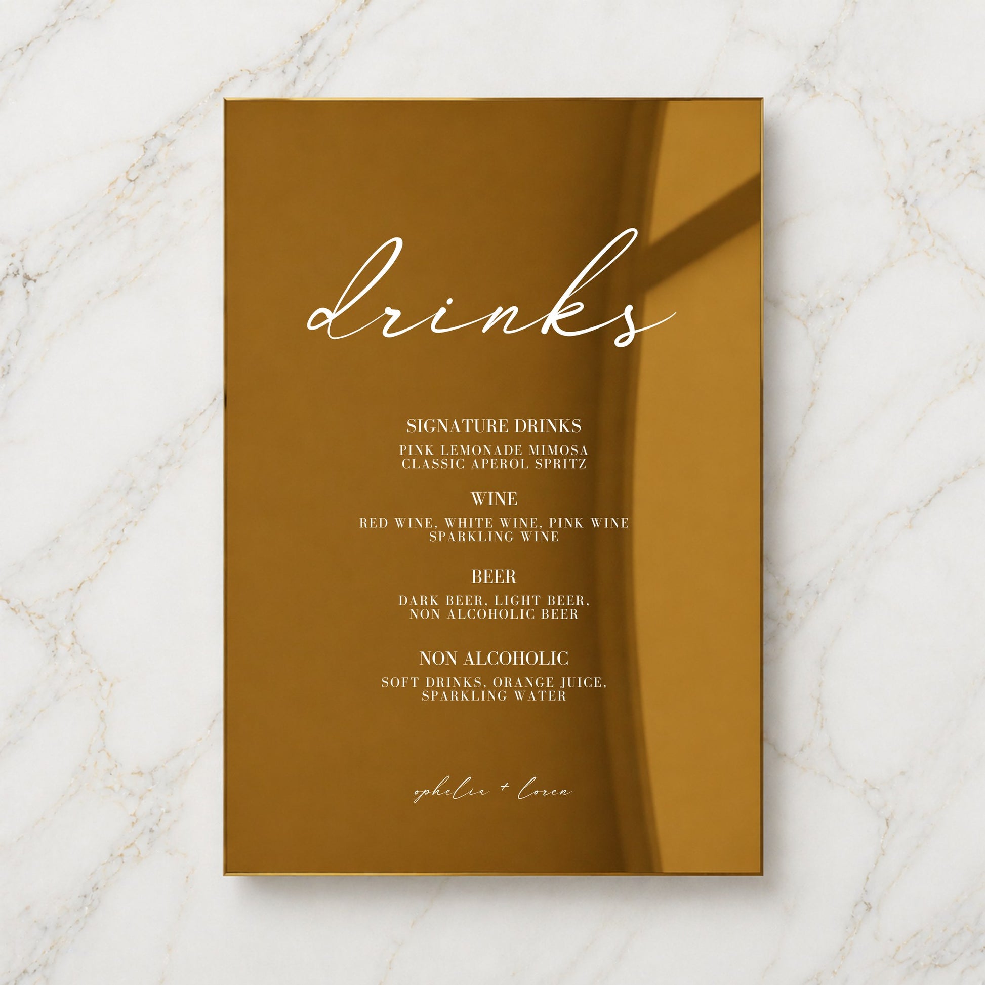 Aria Collection Gold Mirror Wedding Bar & Drinks Sign