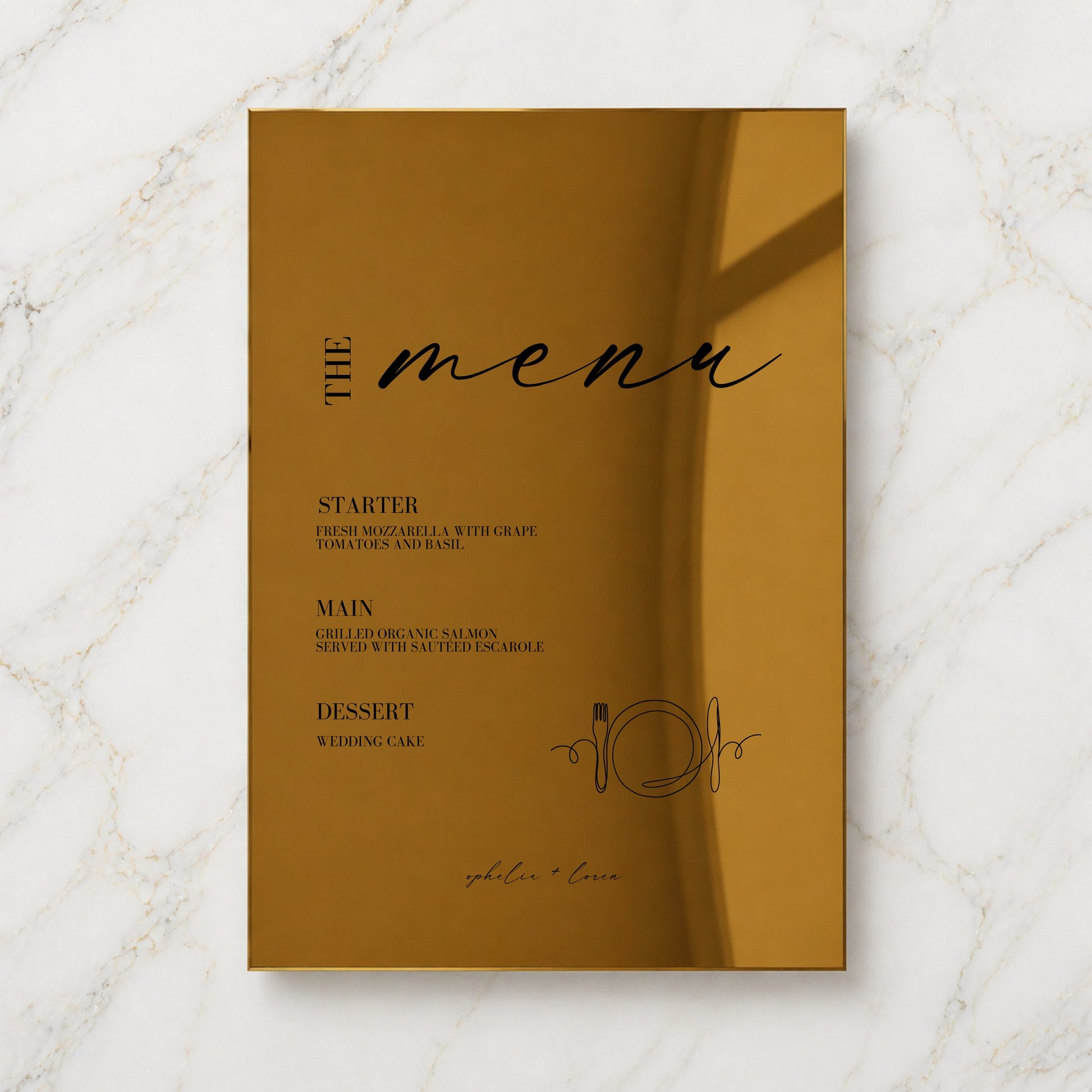 Aria Collection Gold Mirror Wedding Menu Sign