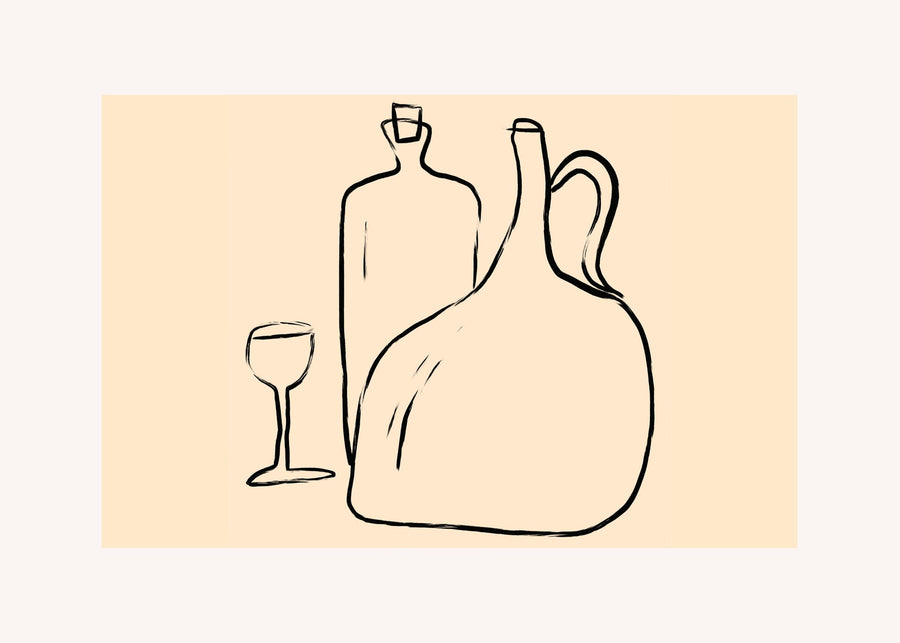 Bottle and Glass Line Drawing, modern wall art print