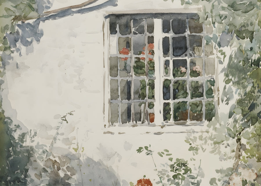 English Garden Window, romantic wall art print