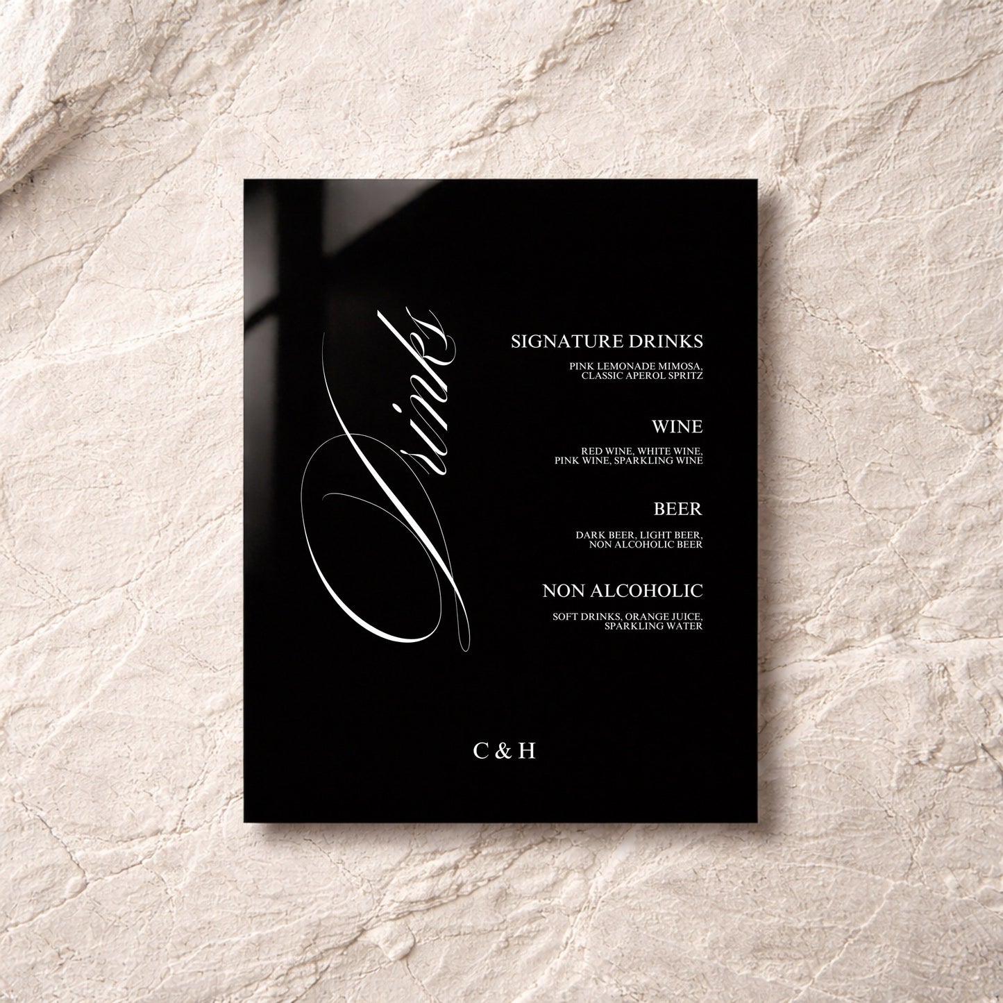 Florence Collection Acrylic Wedding Bar & Drinks Sign