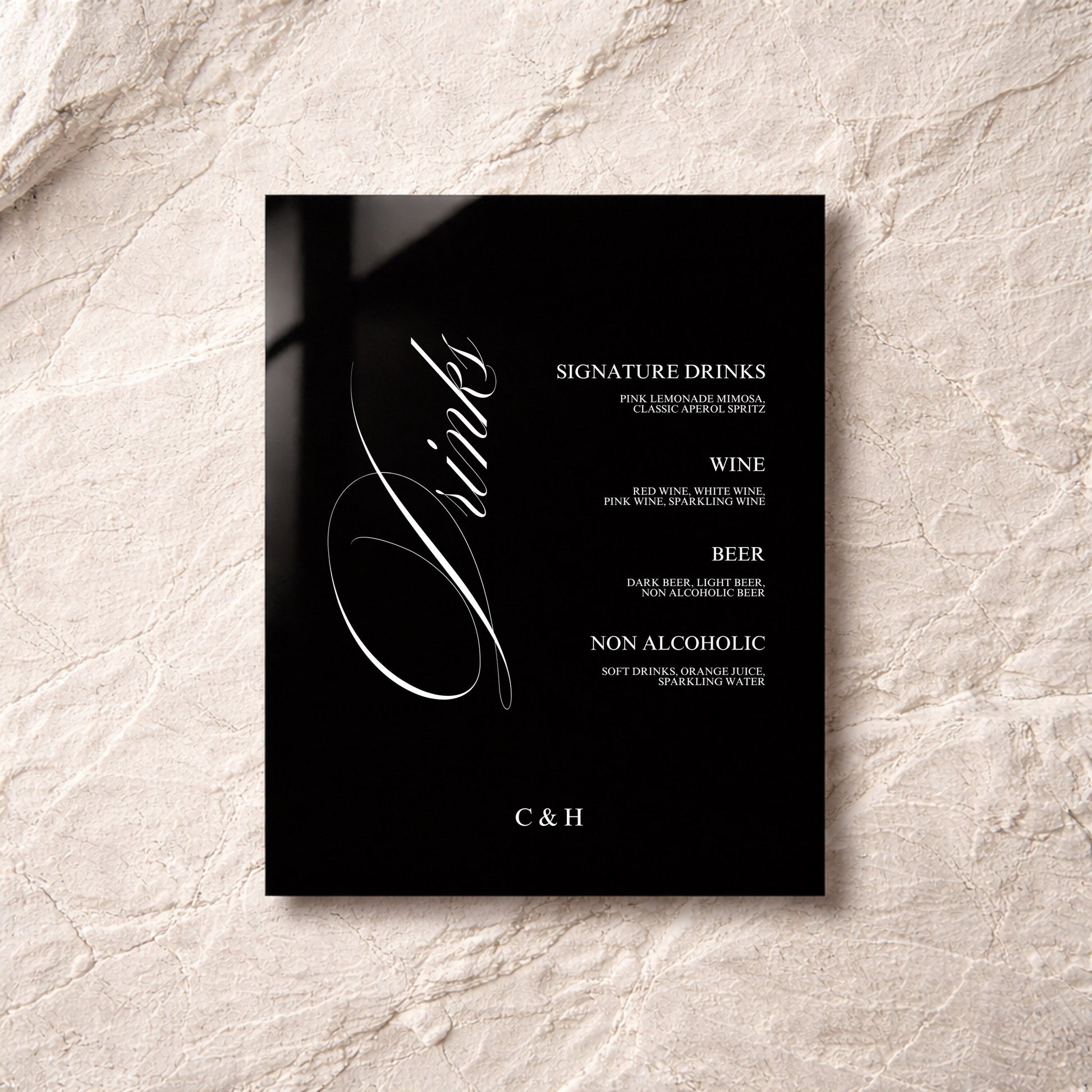 Florence Collection Acrylic Wedding Bar & Drinks Sign