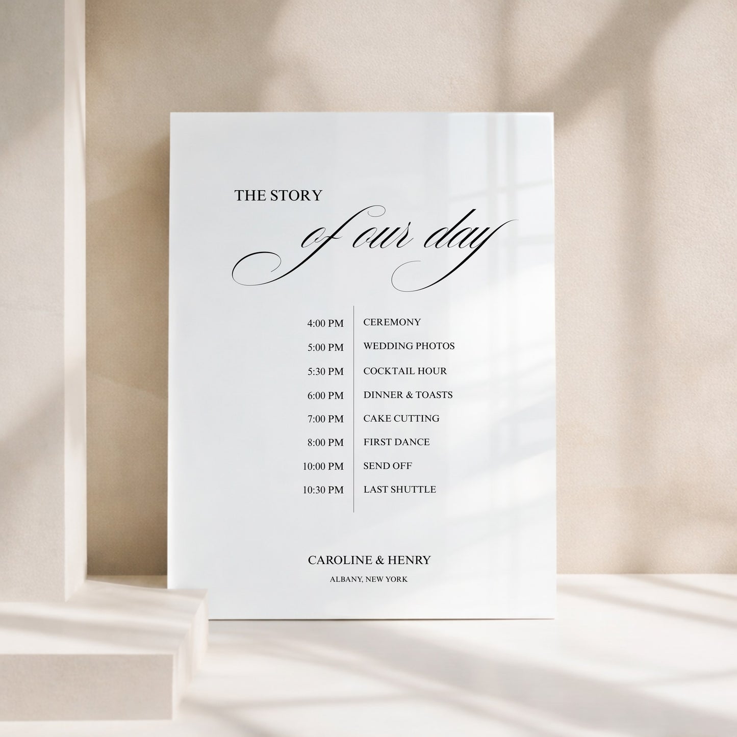Florence Collection Acrylic Wedding Order of Events Sign
