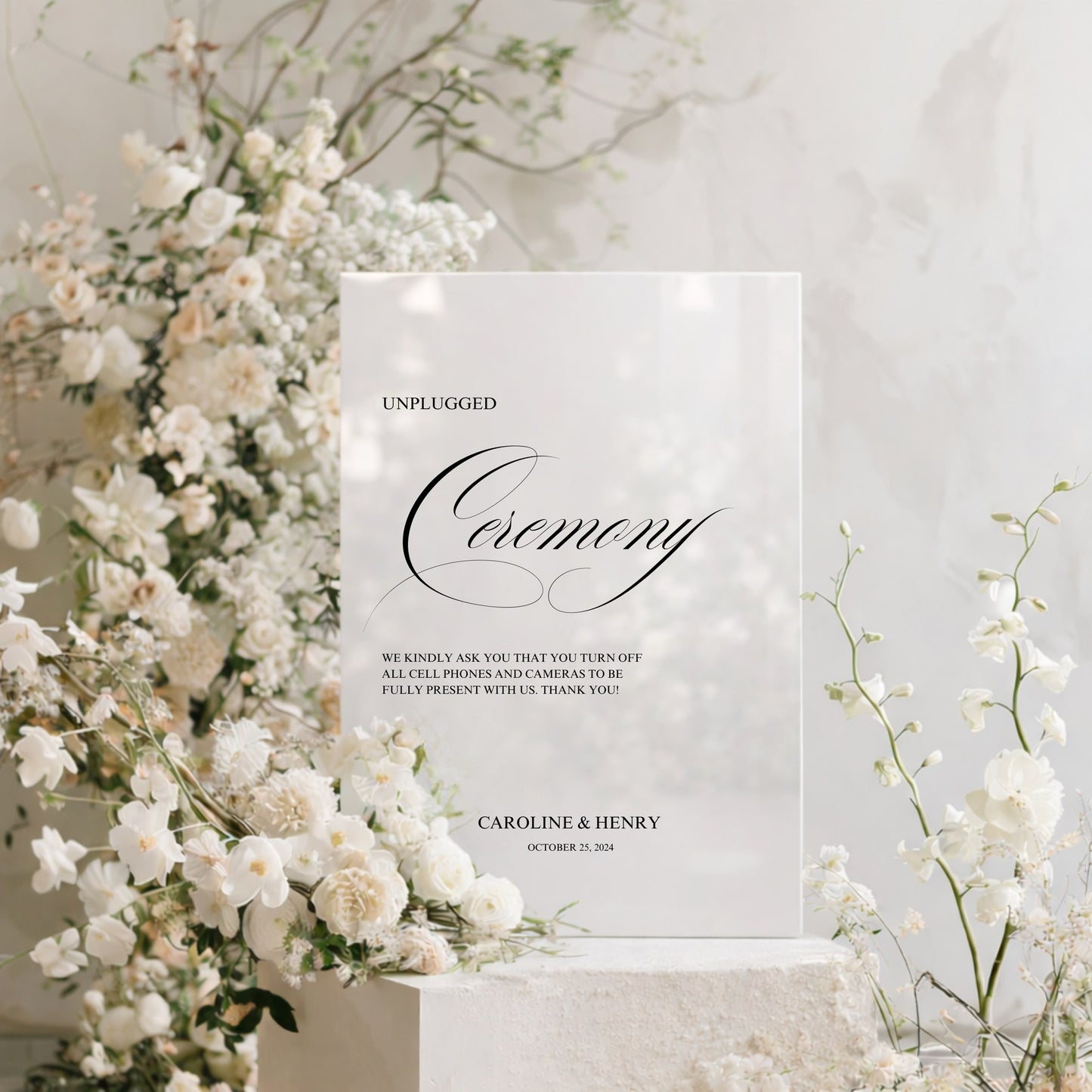 Florence Collection Acrylic Wedding Unplugged Ceremony Sign