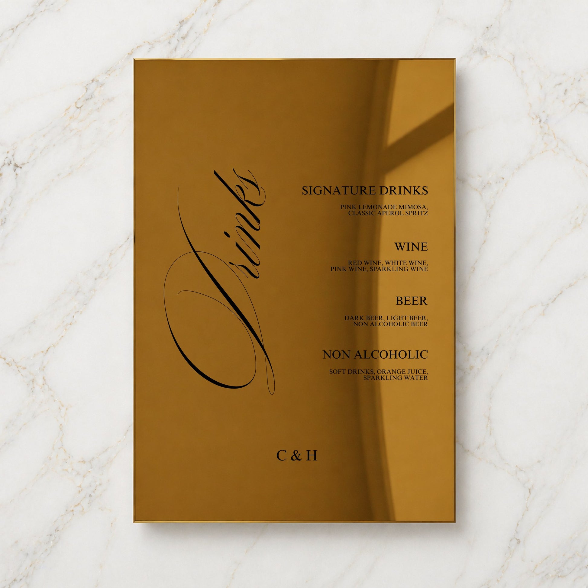 Florence Collection Gold Mirror Wedding Bar & Drinks Sign