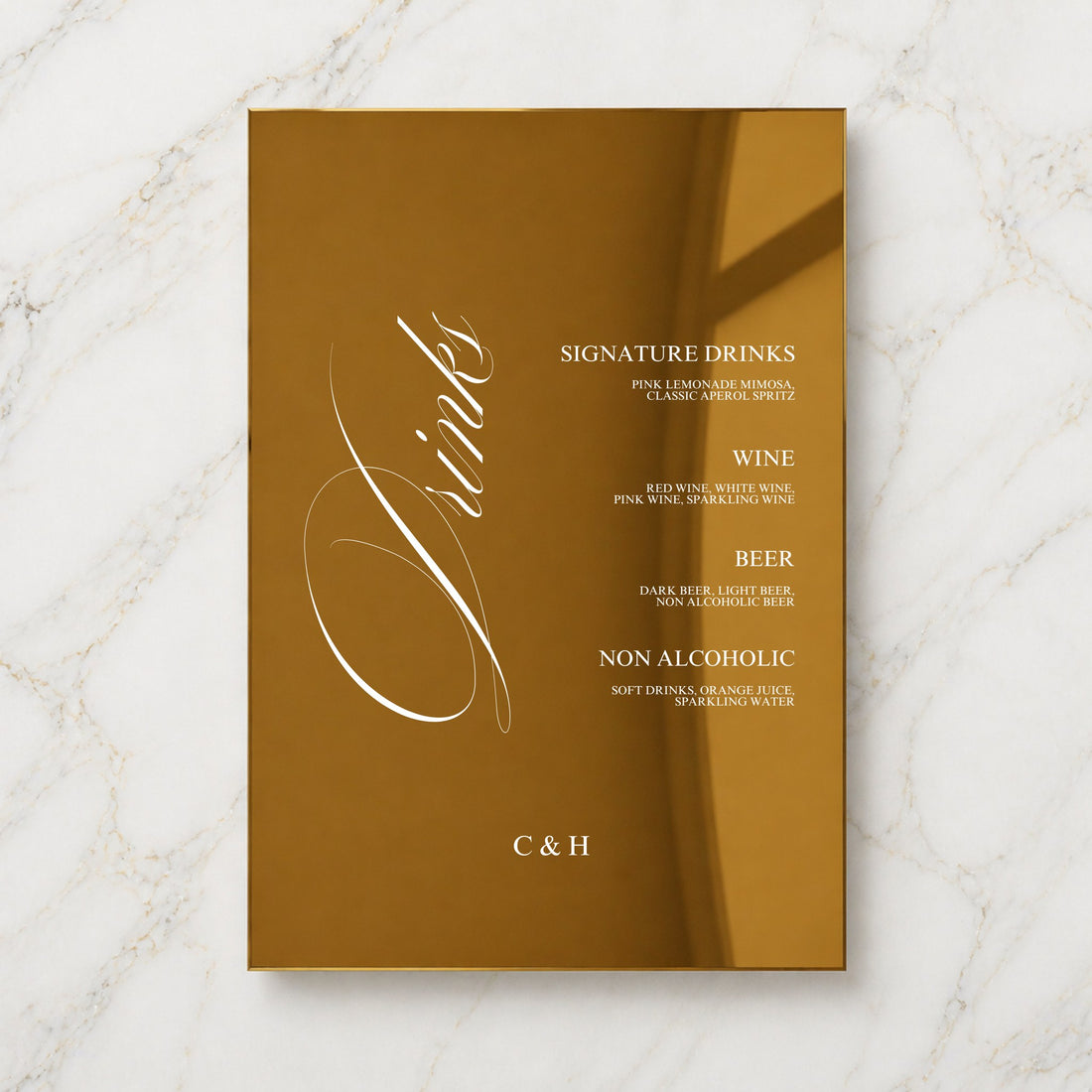 Florence Collection Gold Mirror Wedding Bar & Drinks Sign