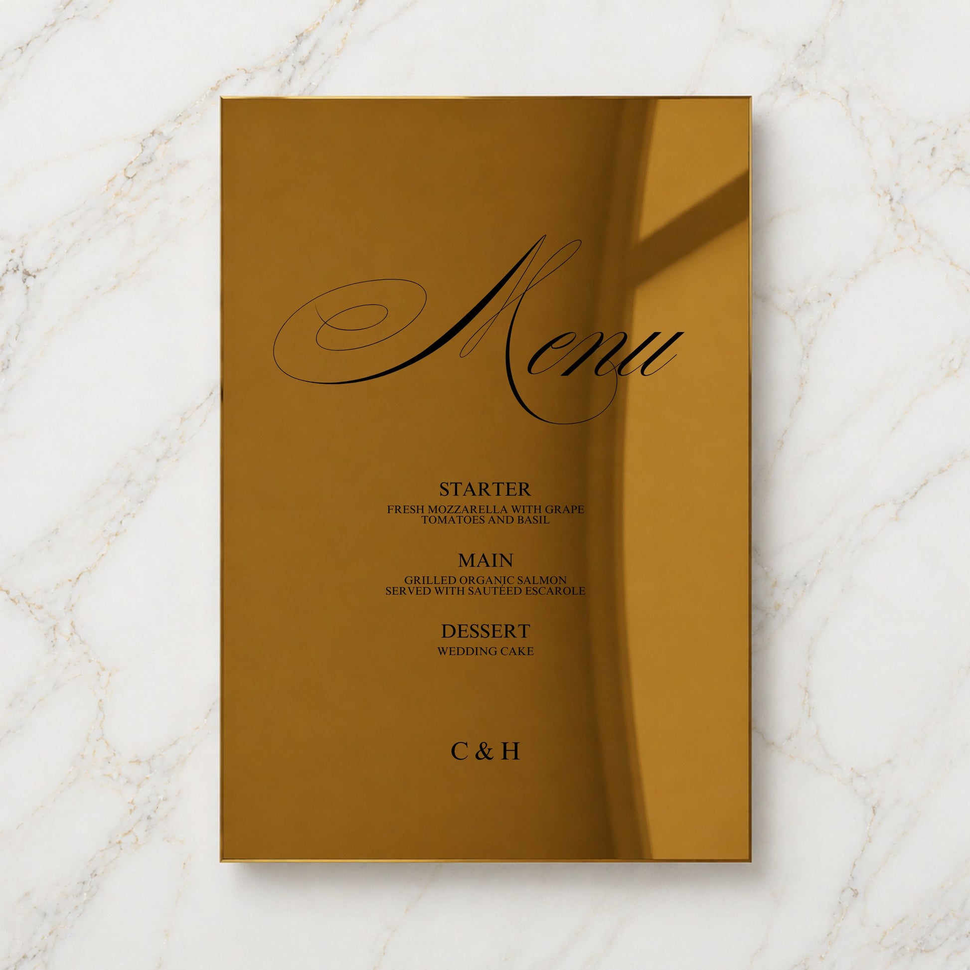 Florence Collection Gold Mirror Wedding Menu Sign