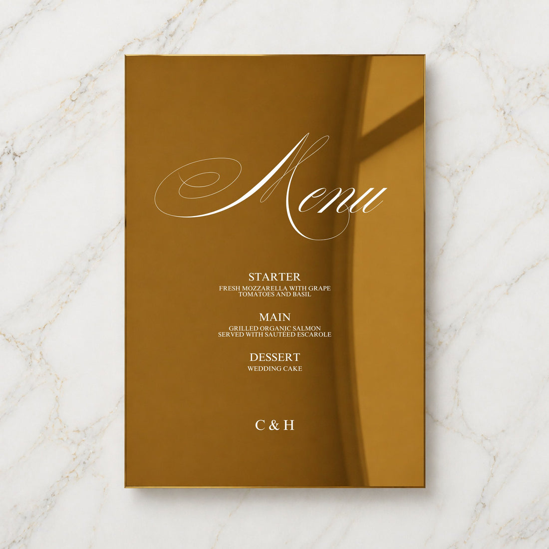 Florence Collection Gold Mirror Wedding Menu Sign