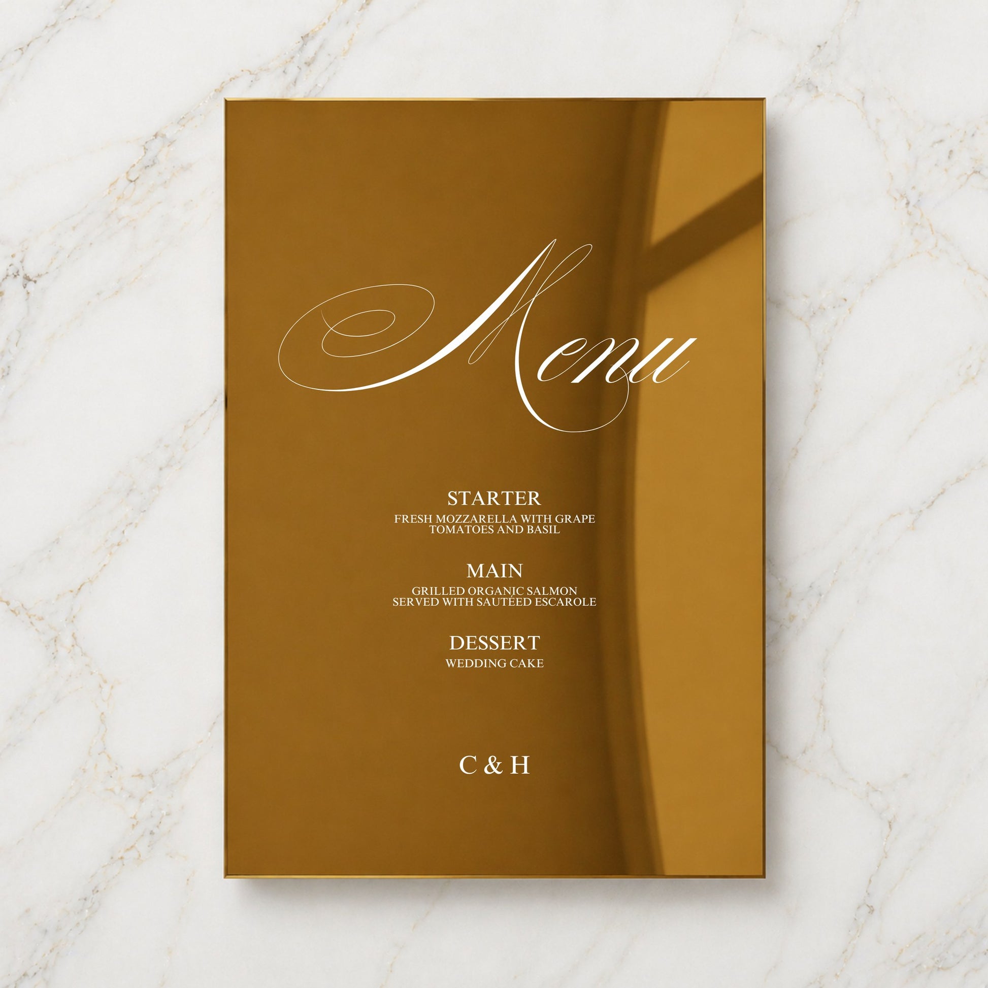 Florence Collection Gold Mirror Wedding Menu Sign