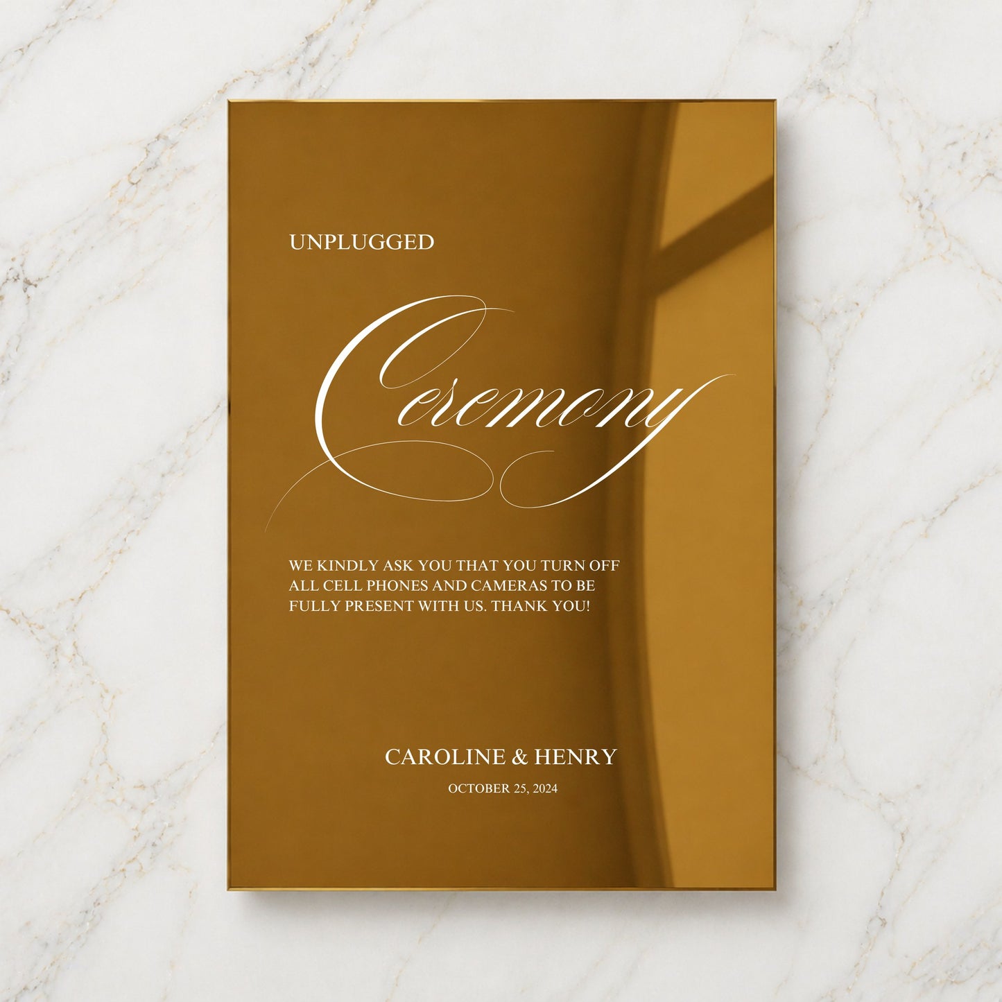 Florence Collection Gold Mirror Wedding Unplugged Ceremony Sign