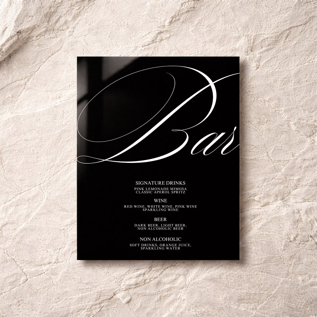 Florence Collection Acrylic Wedding Bar & Drinks Sign