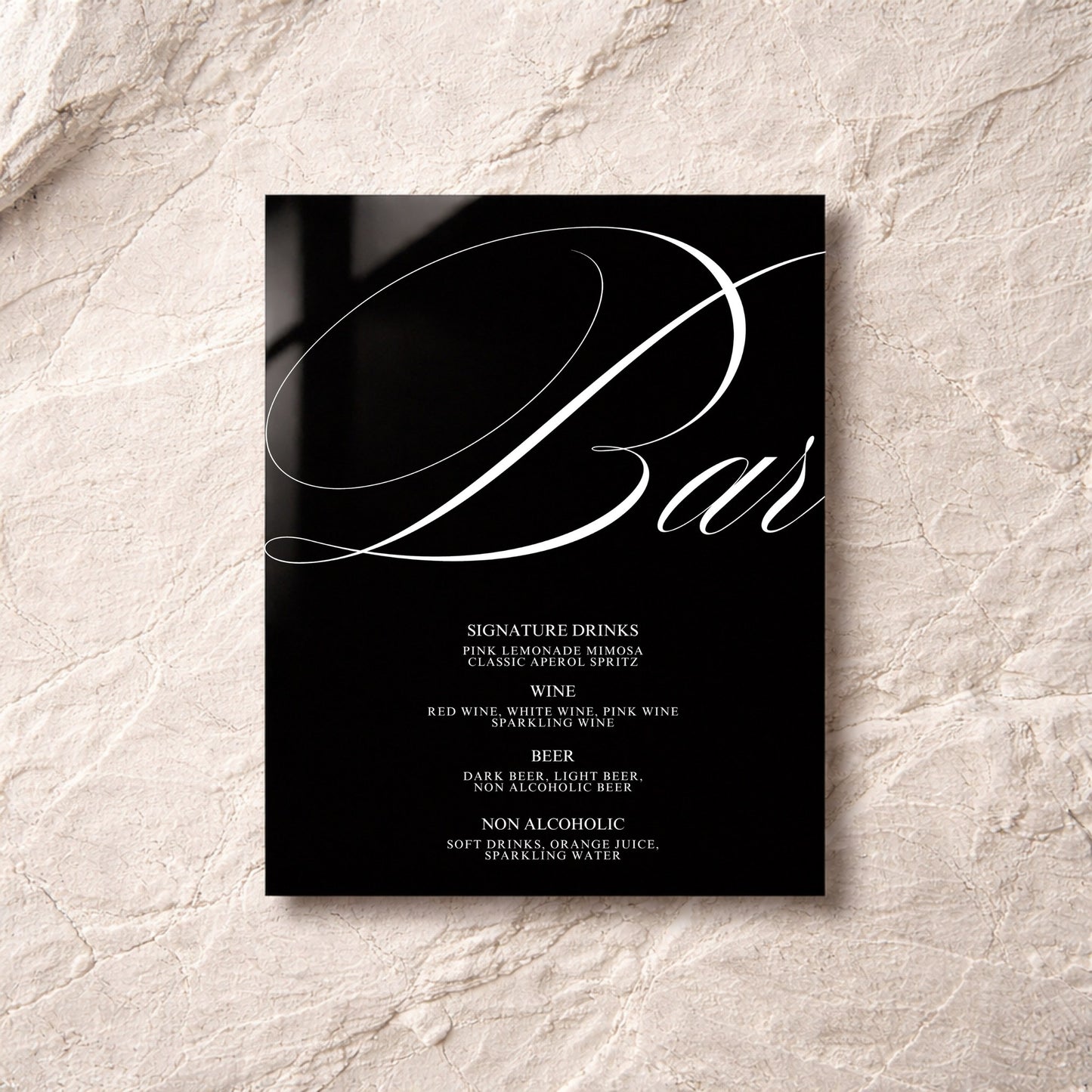 Florence Collection Acrylic Wedding Bar & Drinks Sign