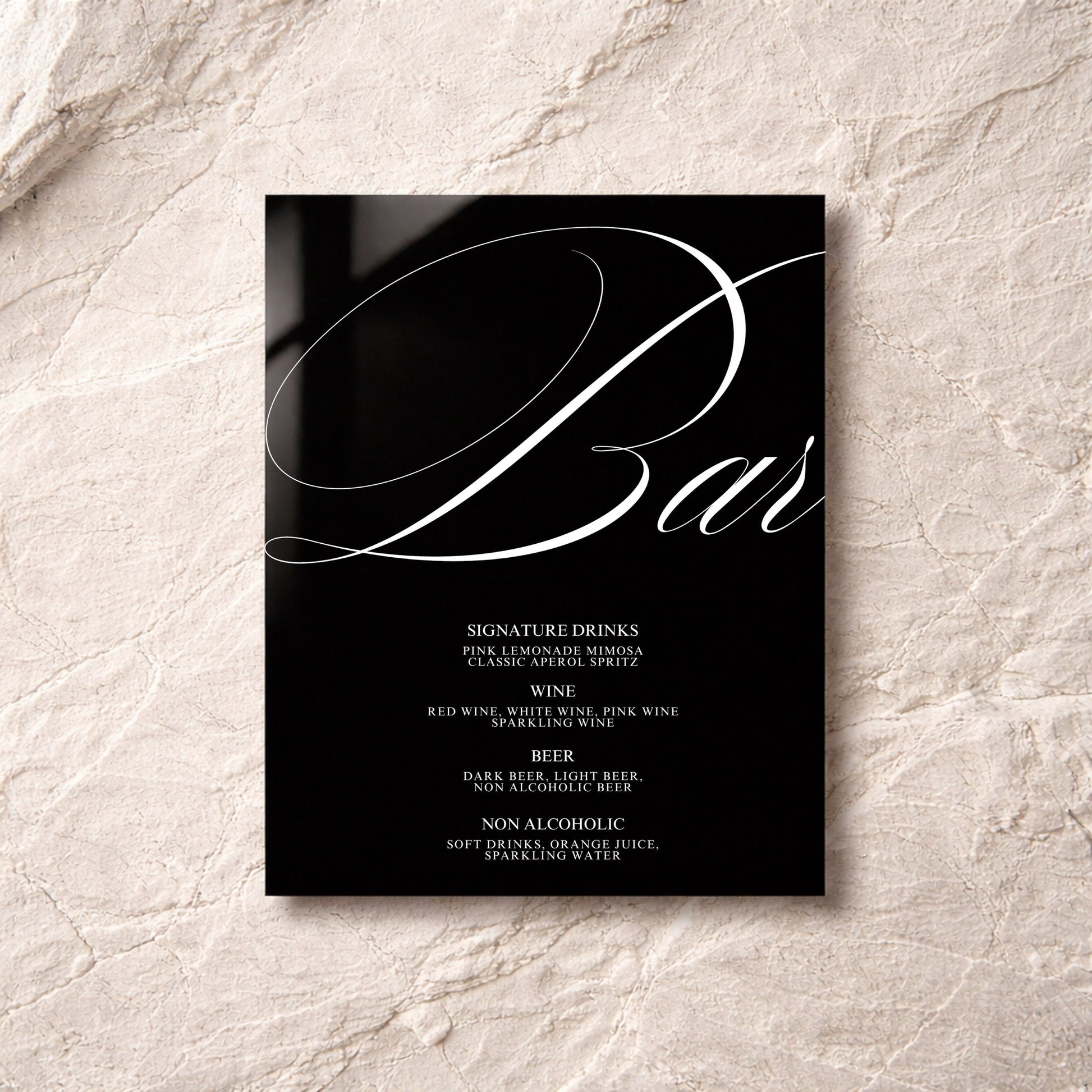 Florence Collection Acrylic Wedding Bar & Drinks Sign