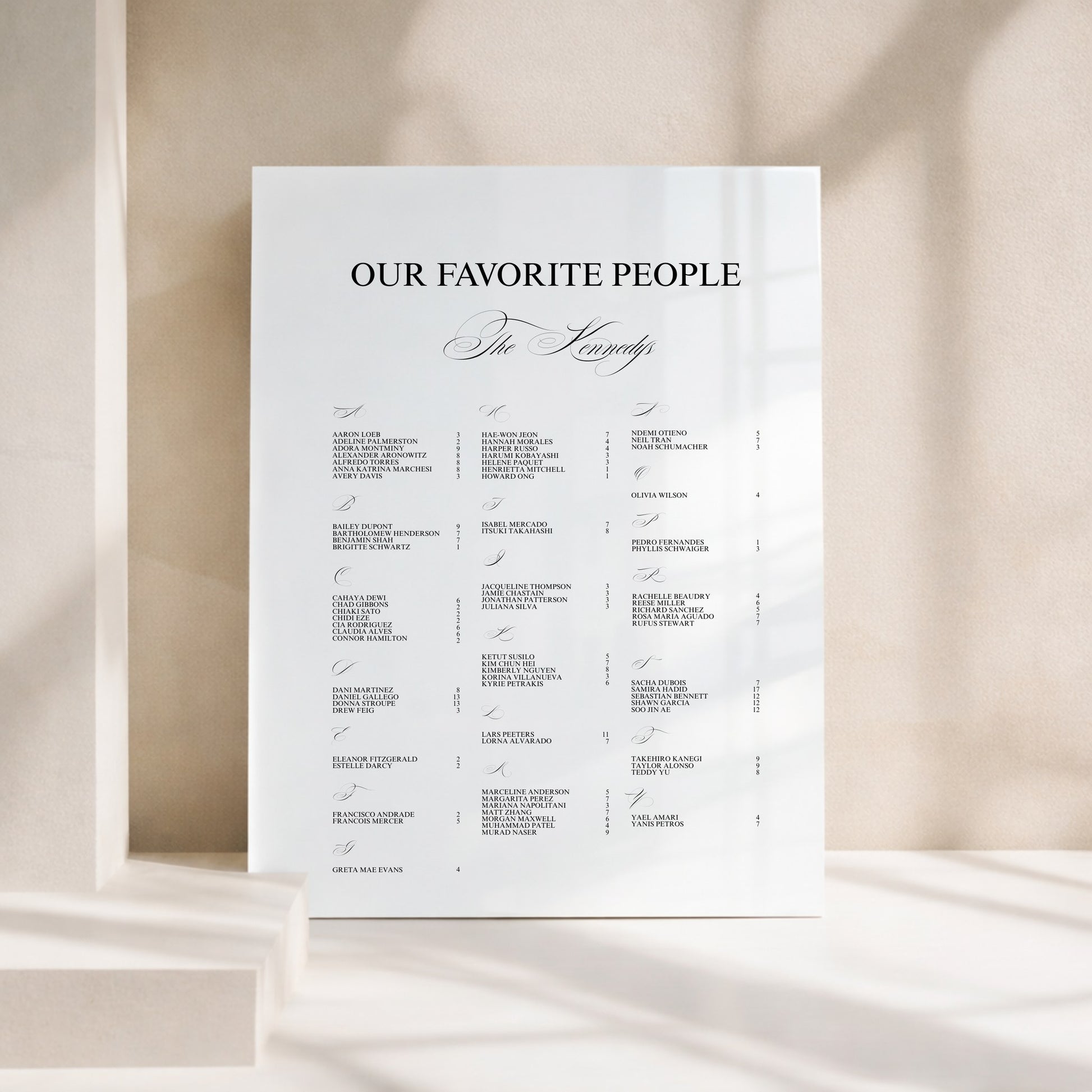 Florence Collection Acrylic Wedding Seating Chart Sign