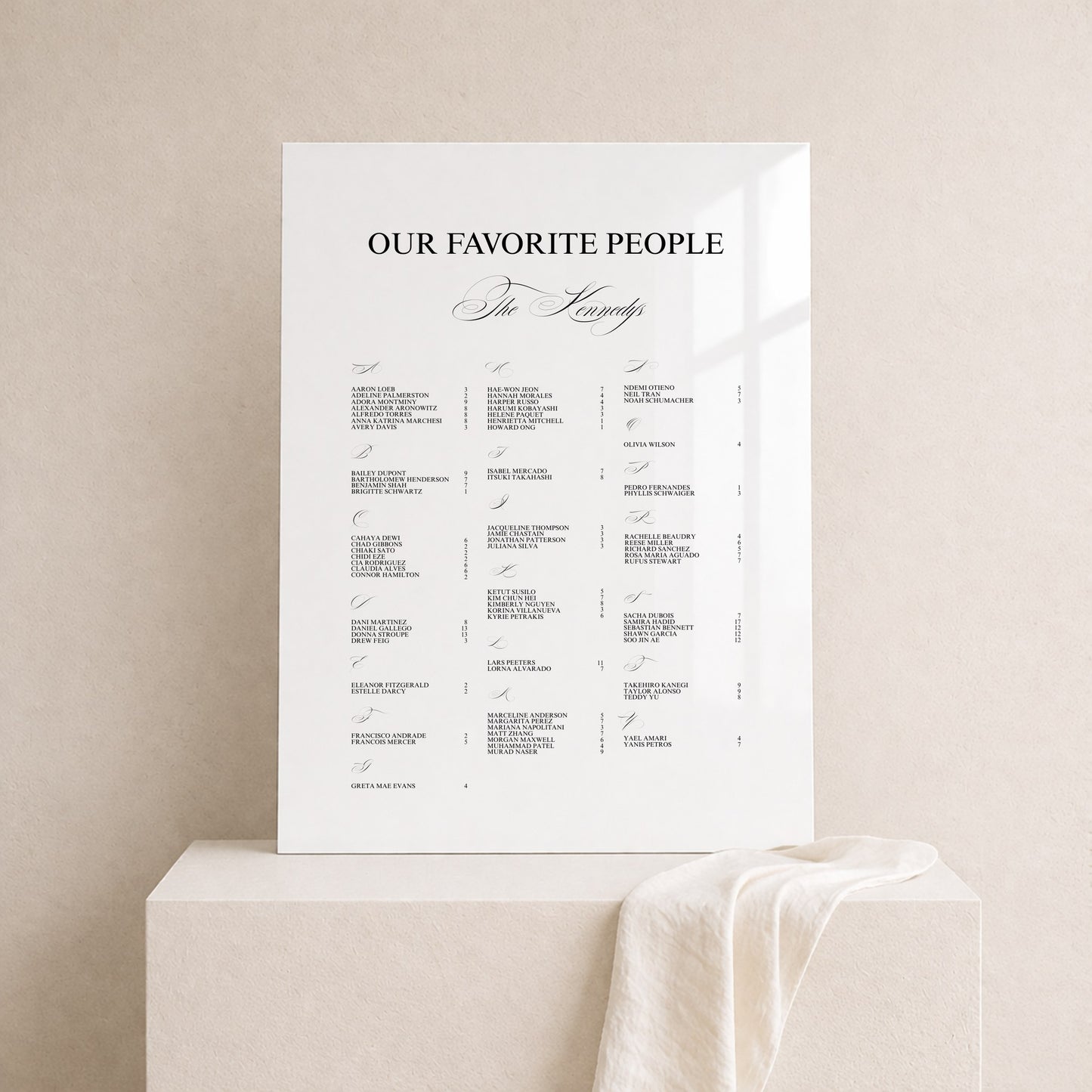 Florence Collection Acrylic Wedding Seating Chart Sign