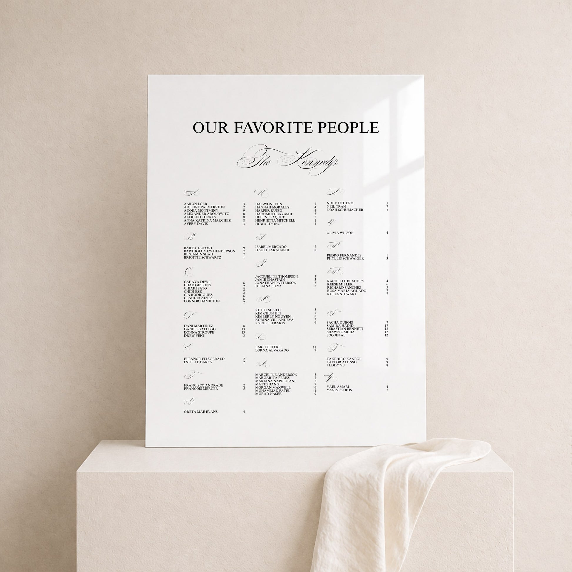 Florence Collection Acrylic Wedding Seating Chart Sign