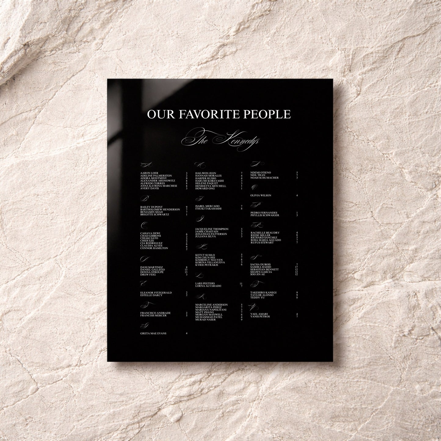 Florence Collection Acrylic Wedding Seating Chart Sign