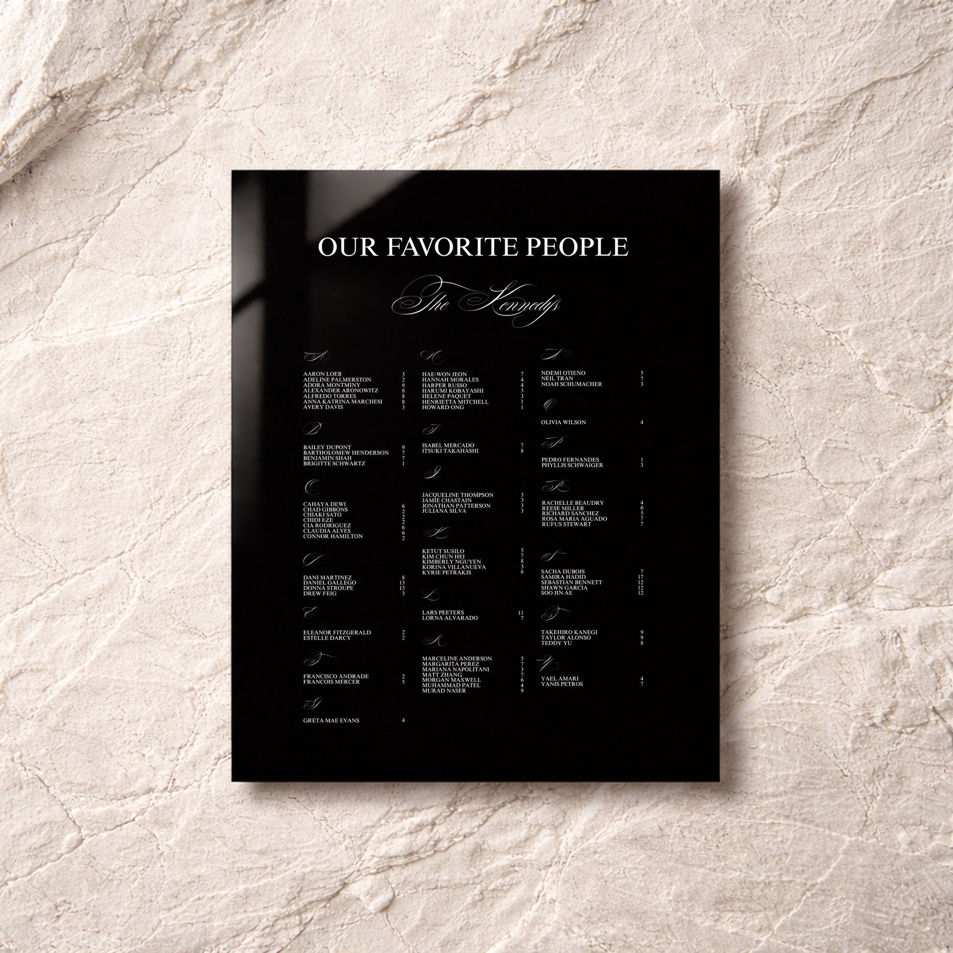 Florence Collection Acrylic Wedding Seating Chart Sign