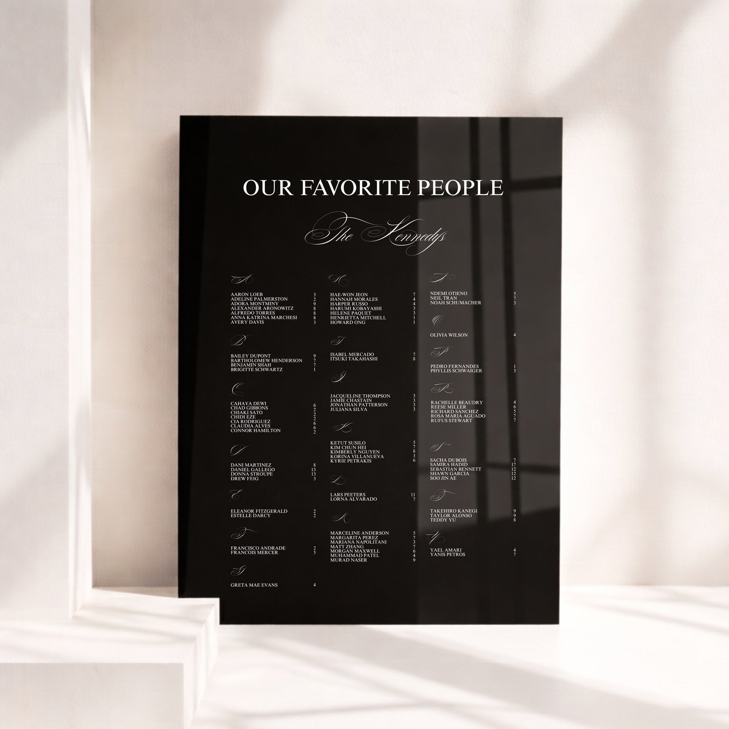 Florence Collection Acrylic Wedding Seating Chart Sign