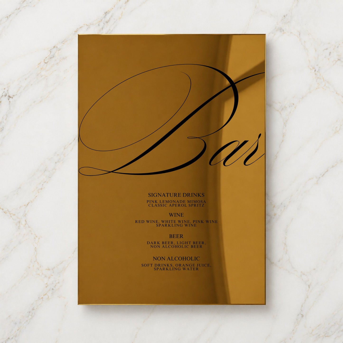 Florence Collection Gold Mirror Wedding Bar & Drinks Sign