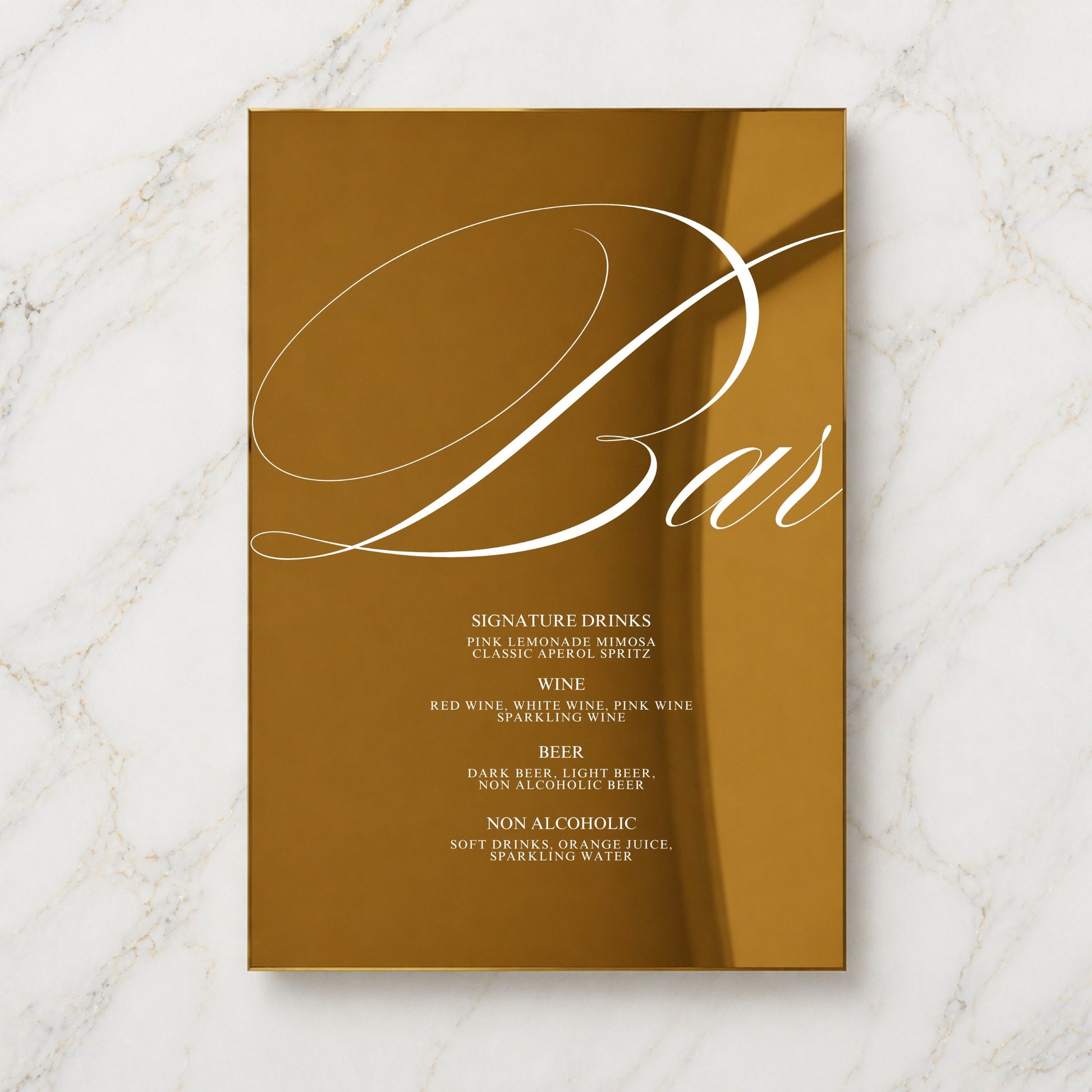 Florence Collection Gold Mirror Wedding Bar & Drinks Sign