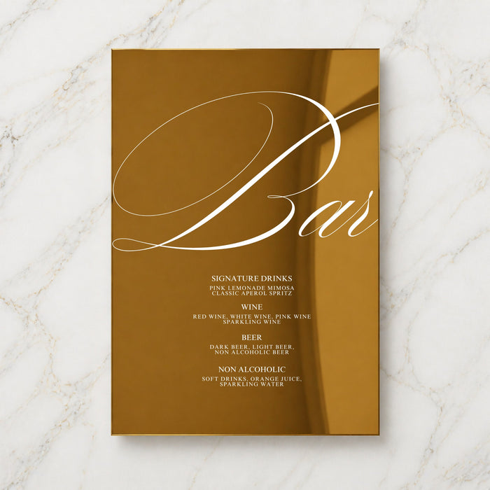 Florence Collection Gold Mirror Wedding Bar & Drinks Sign