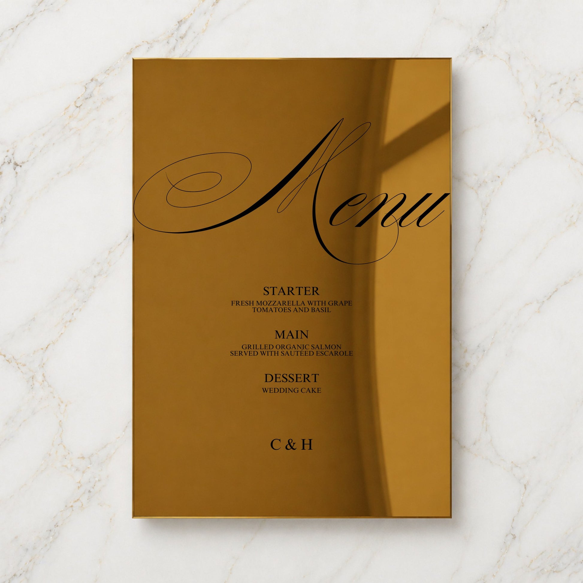 Florence Collection Gold Mirror Wedding Menu Sign