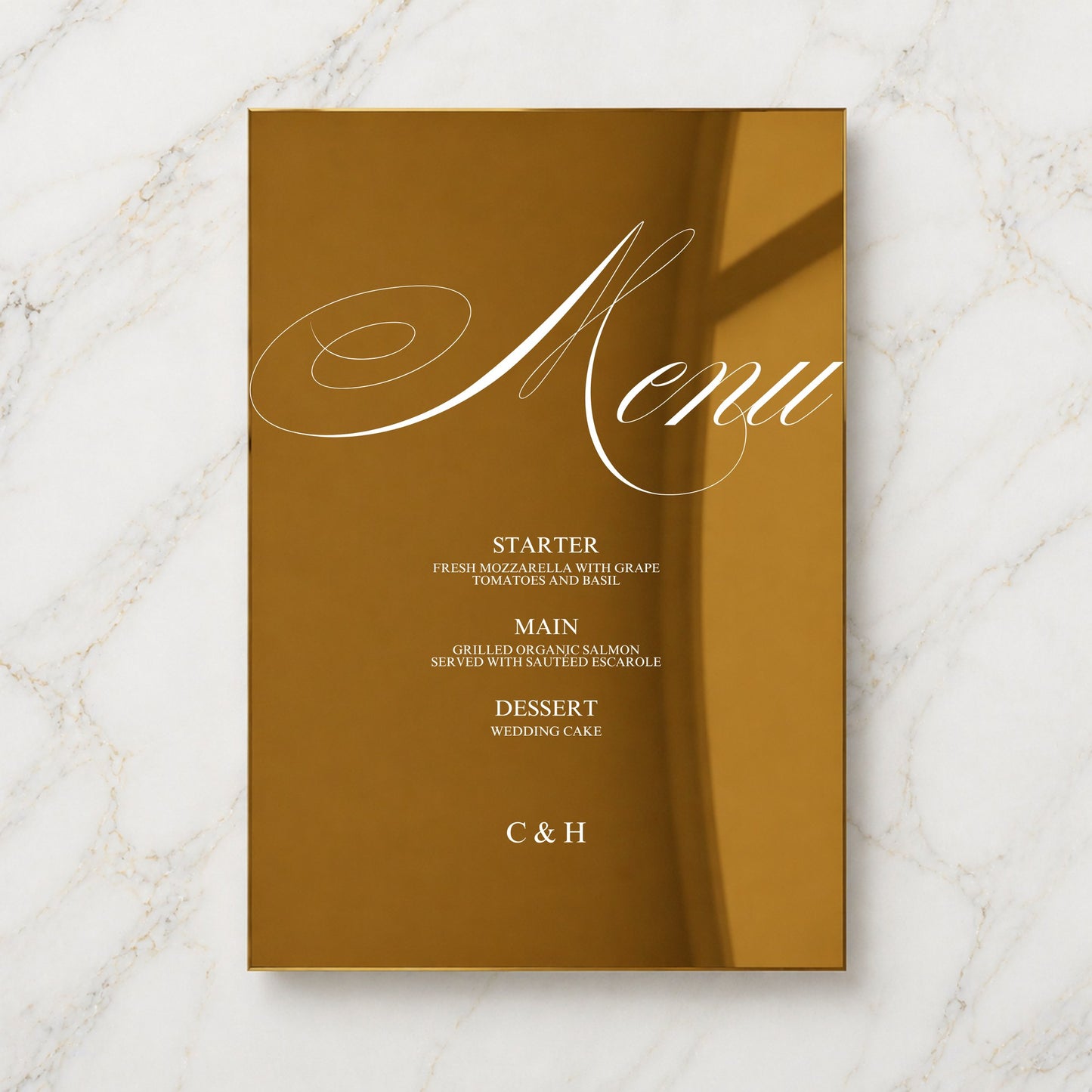 Florence Collection Gold Mirror Wedding Menu Sign