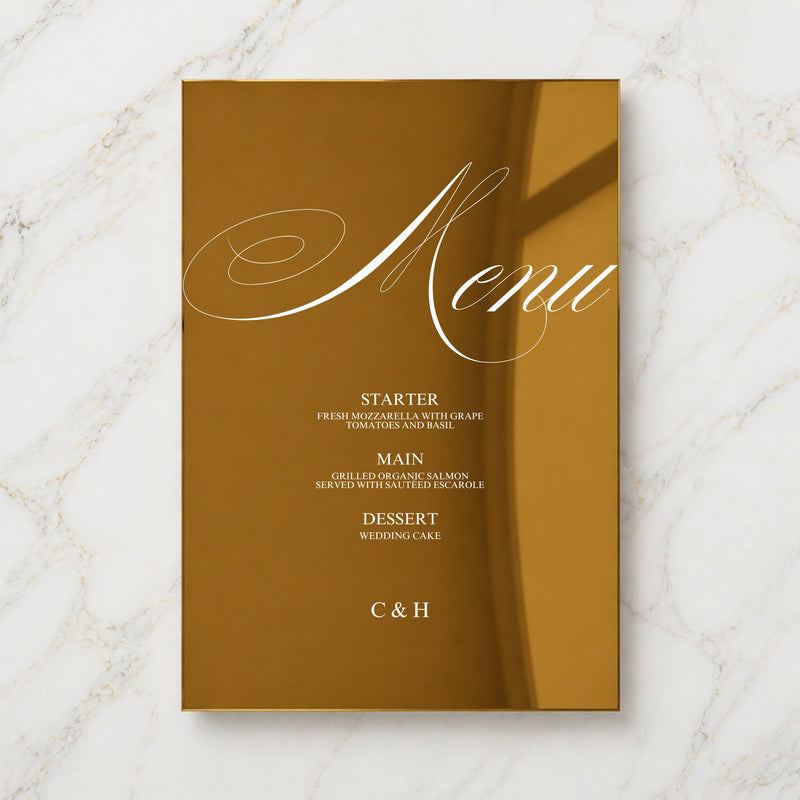 Florence Collection Gold Mirror Wedding Menu Sign