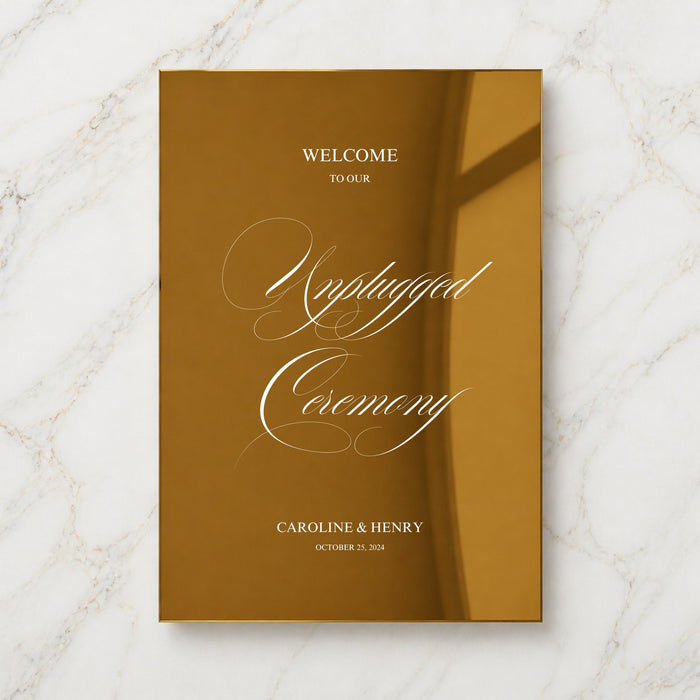 Florence Collection Gold Mirror Wedding Unplugged Ceremony Sign