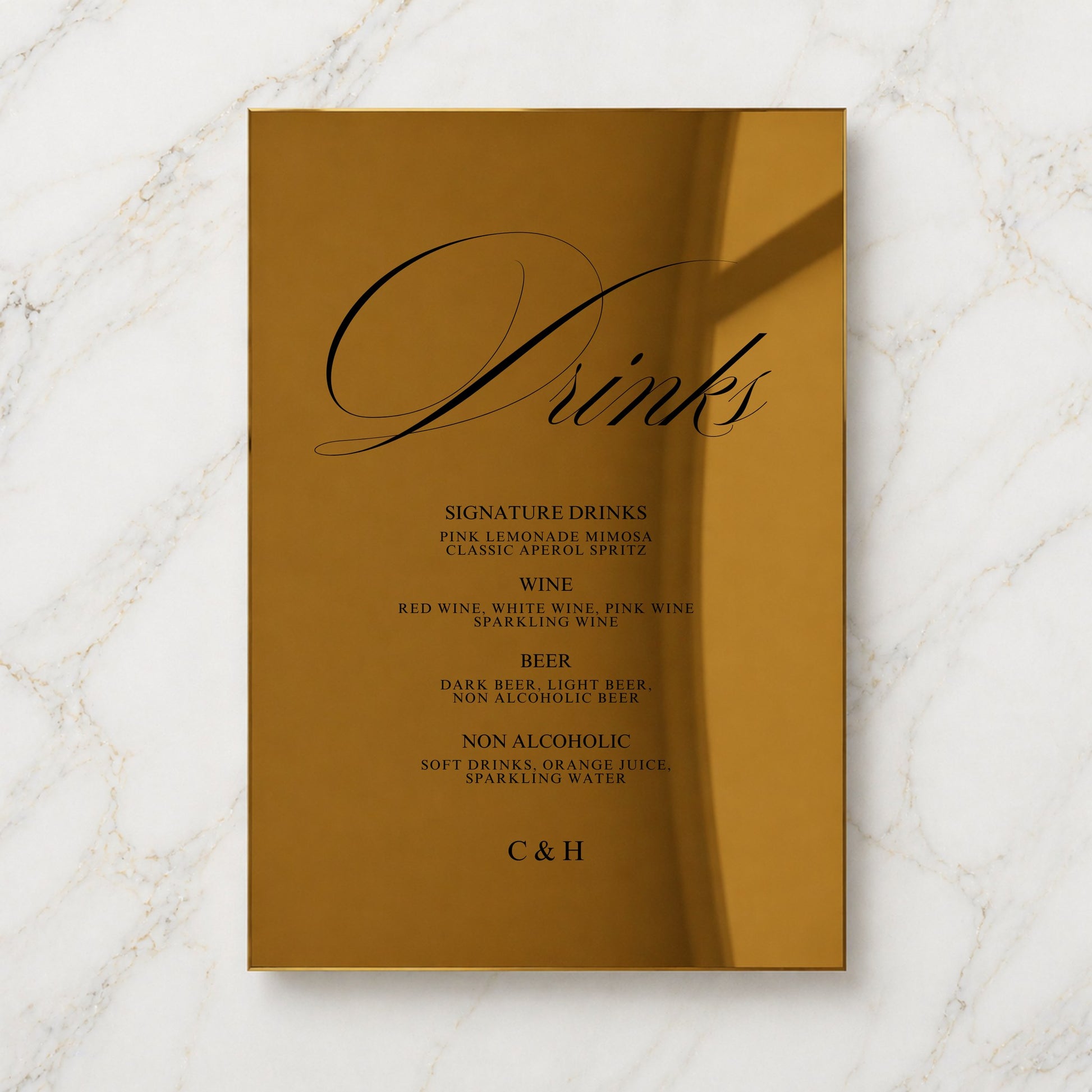 Florence Collection Gold Mirror Wedding Bar & Drinks Sign