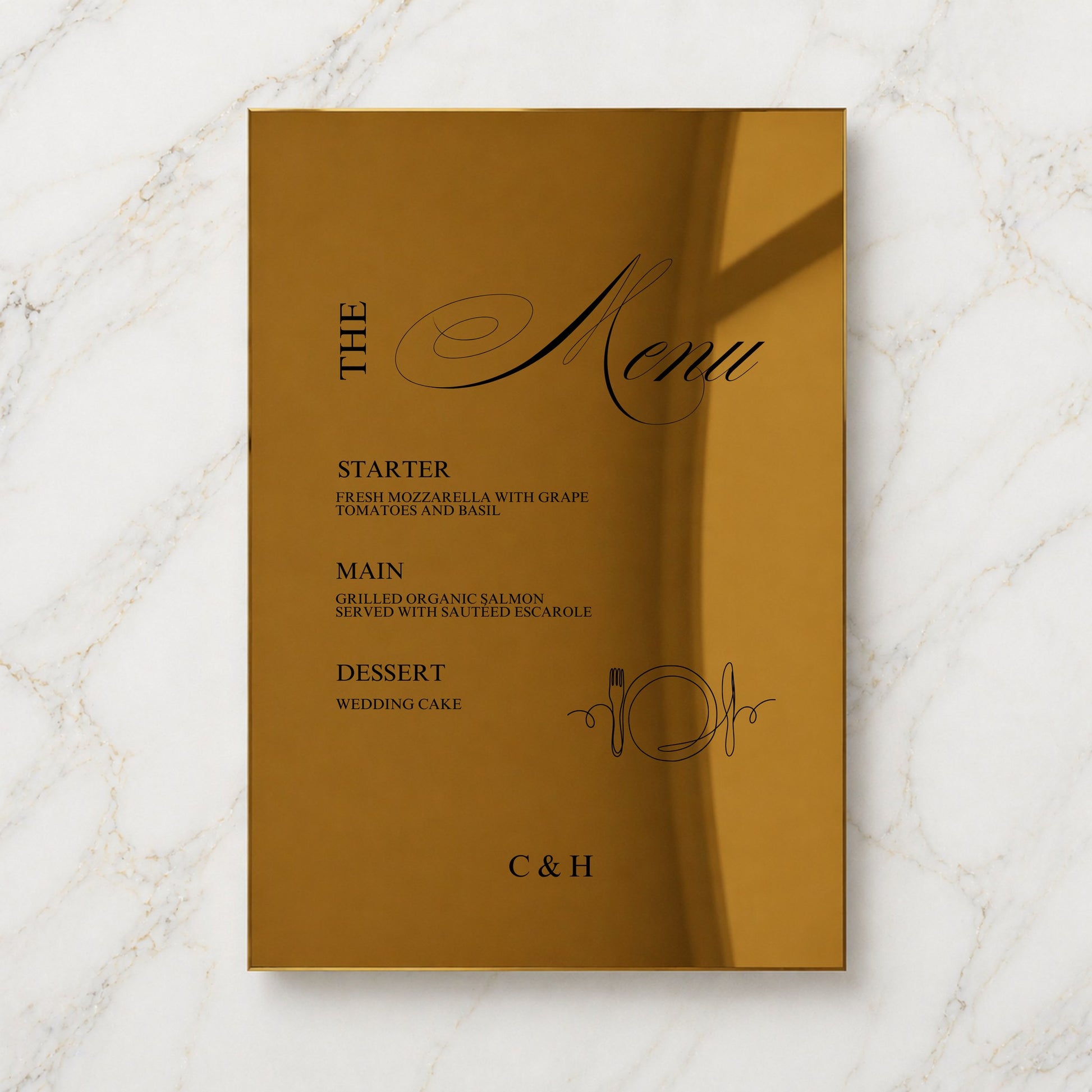 Florence Collection Gold Mirror Wedding Menu Sign