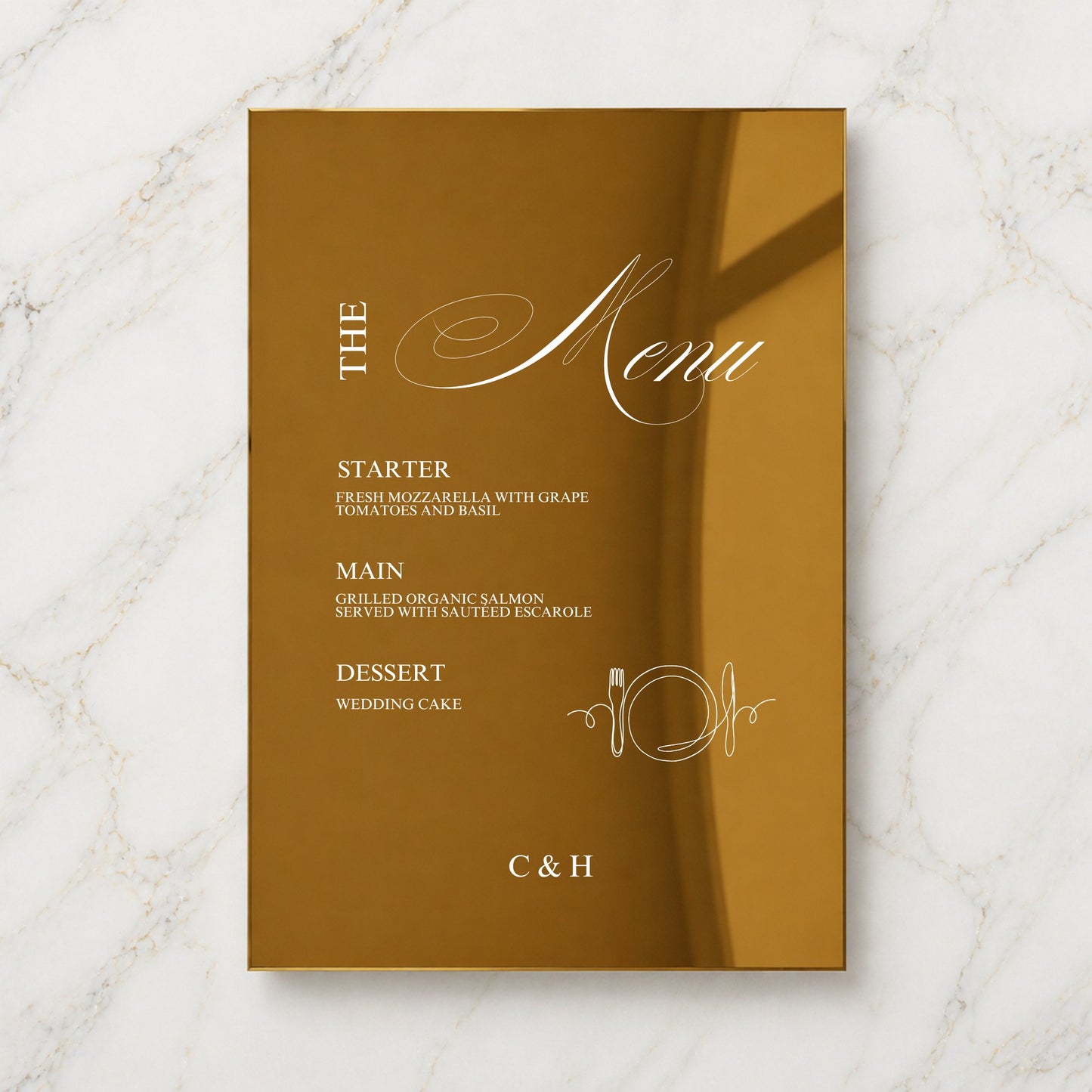 Florence Collection Gold Mirror Wedding Menu Sign