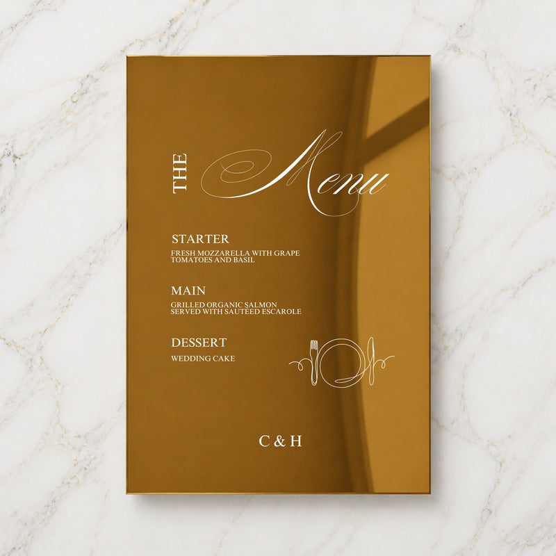 Florence Collection Gold Mirror Wedding Menu Sign